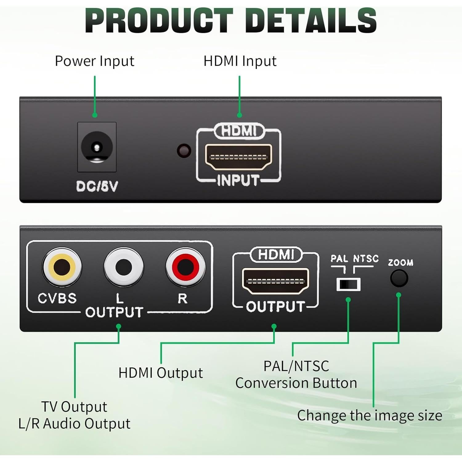 Adapter Converter Fits for HDMI to RCA & AV 3RCA CVBS Composite Video Audio, Support PAL/NTSC, Compatible with PC, Laptop, Xbox, TV, Camera, Monitor