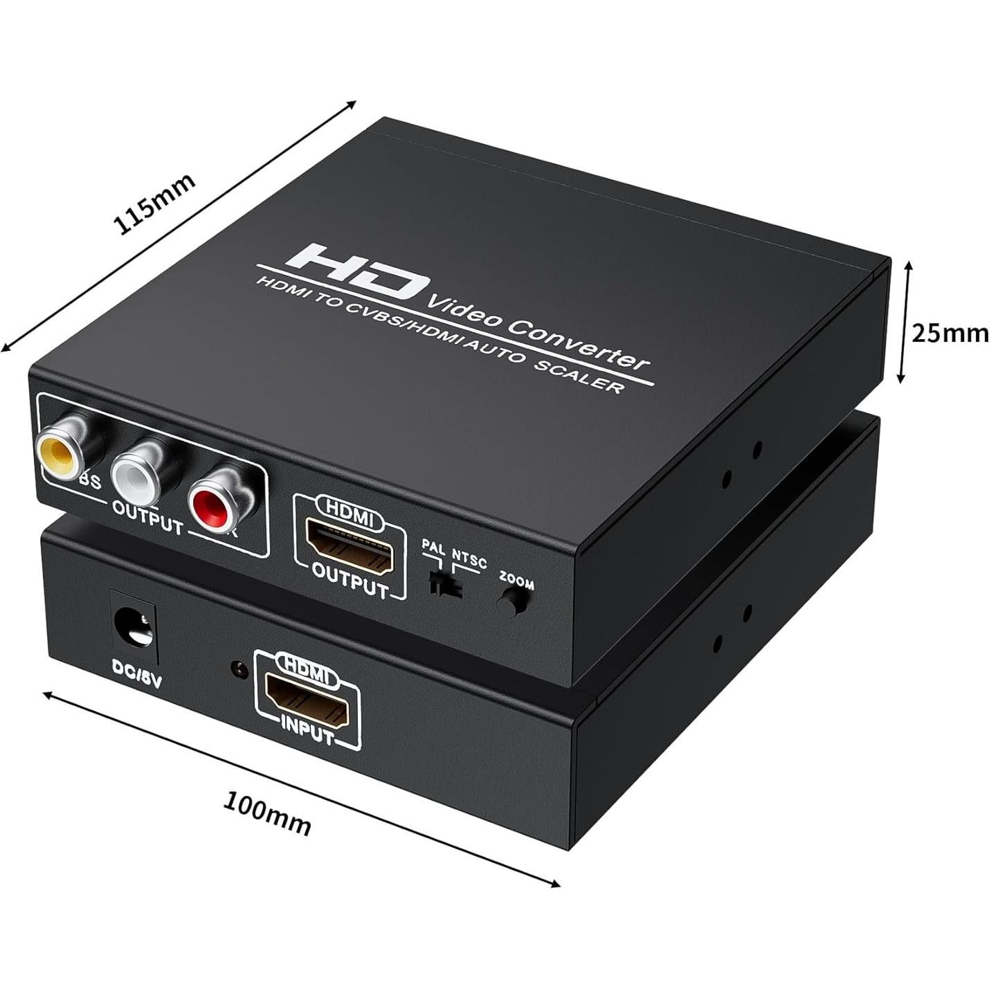 Adapter Converter Fits for HDMI to RCA & AV 3RCA CVBS Composite Video Audio, Support PAL/NTSC, Compatible with PC, Laptop, Xbox, TV, Camera, Monitor