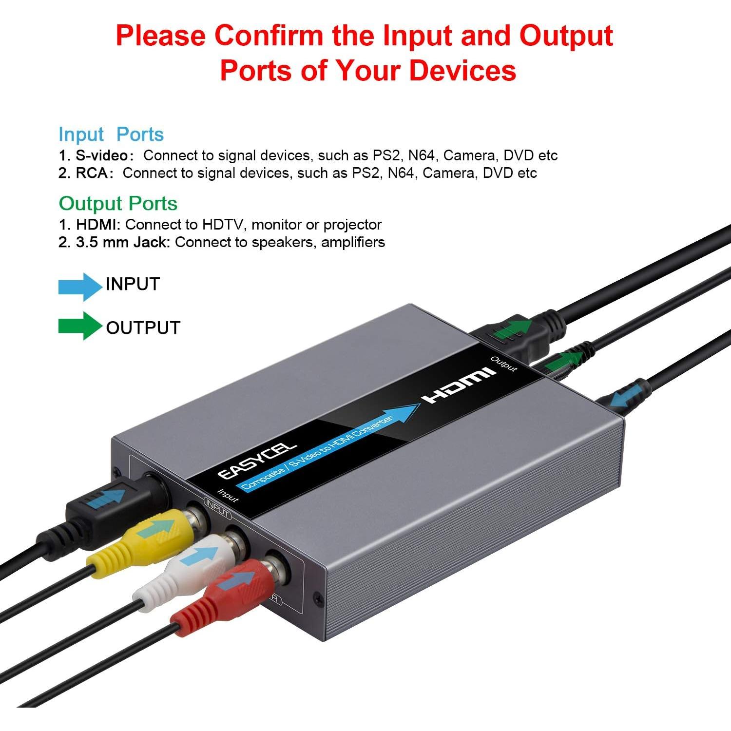 Convertidor RCA S-Video a HDMI EASYCEL 720P/1080P