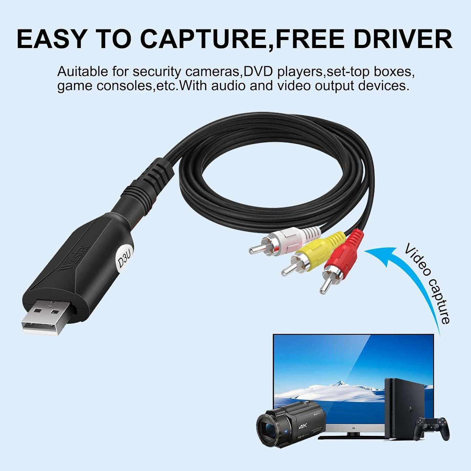 Adaptador de Captura de Video USB 2.0 HDSUNWSTD para VHS a DVD