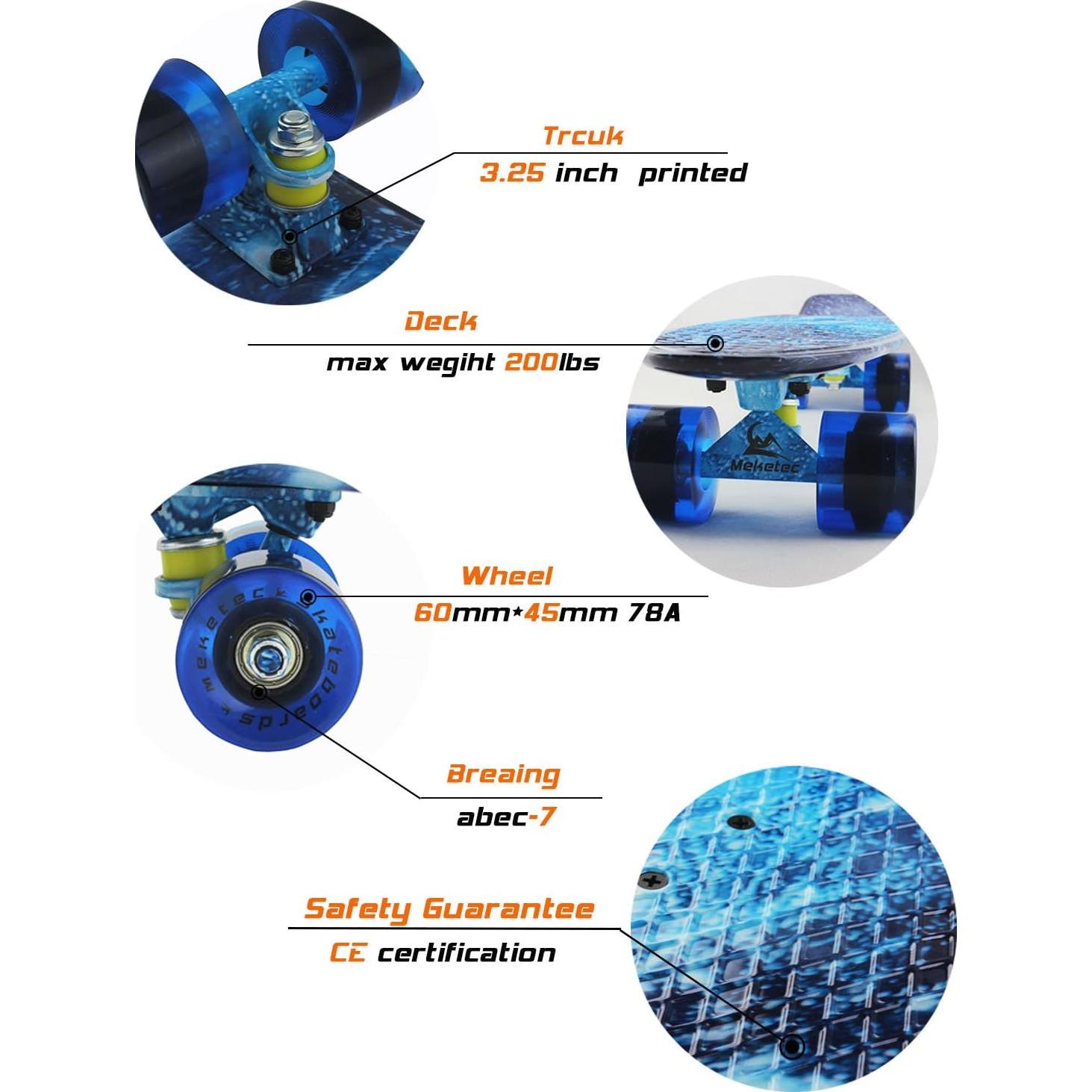 Skateboard Completo Meketec 22.5 cm para Niños y Principiantes