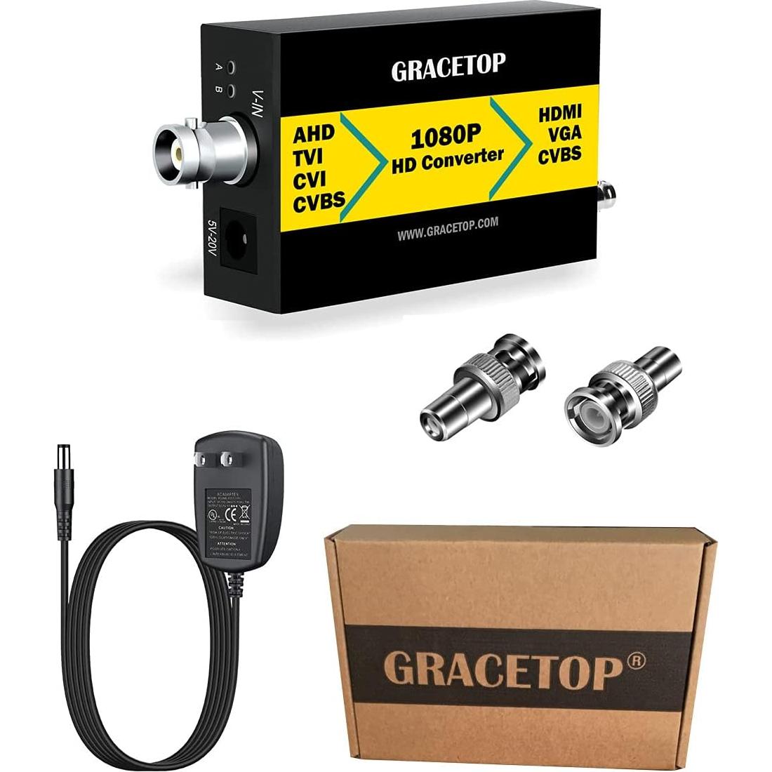 Convertidor BNC a HDMI 4-en-1 GRACETOP 1080P AHD TVI CVI