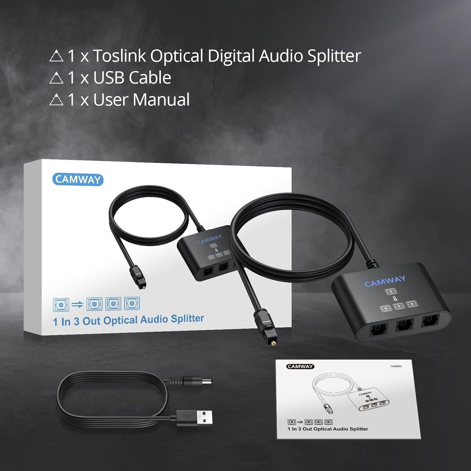 Divisor Óptico Digital CAMWAY 1x3 SPDIF Toslink 1m