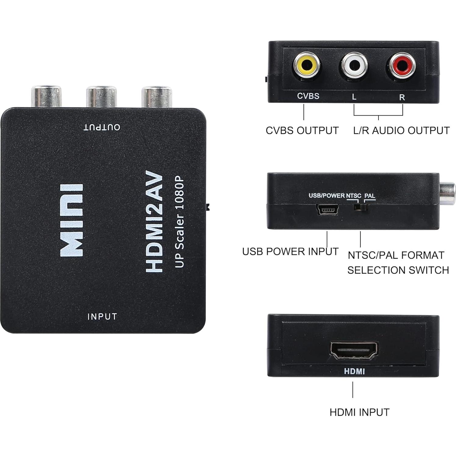 Adaptador HDMI a RCA YACSEJAO 1080P Plug and Play