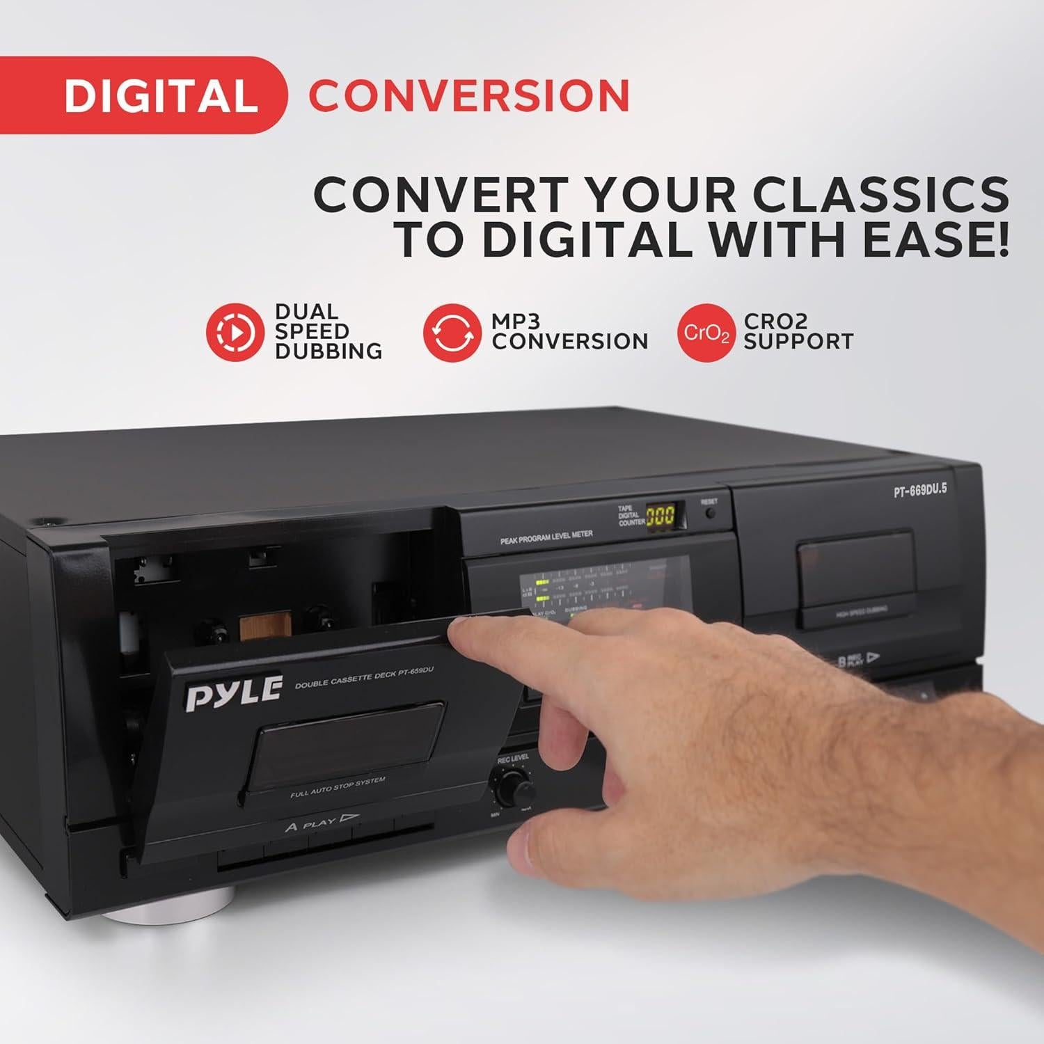 Doble Cassette Deck Pyle PT659DU con Conversor a MP3