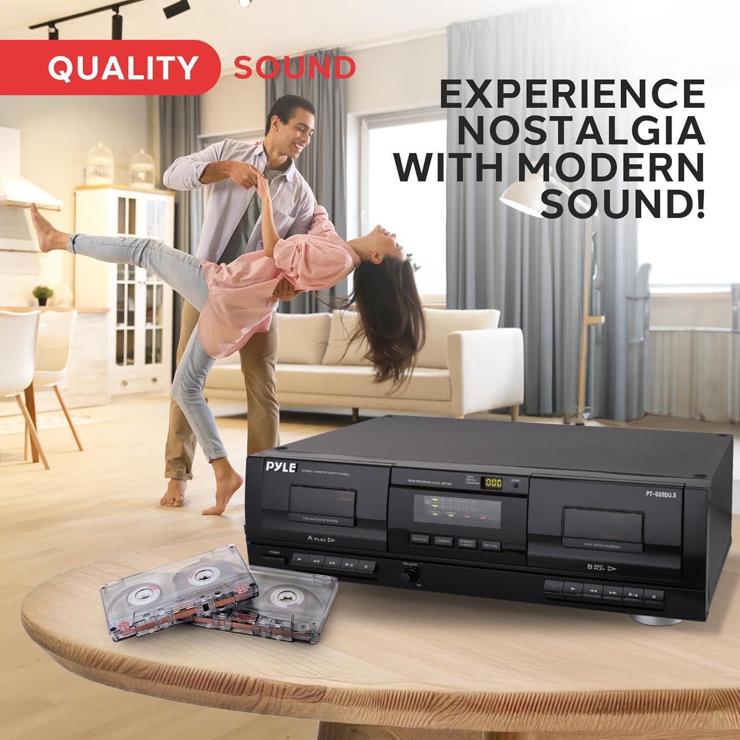 Doble Cassette Deck Pyle PT659DU con Conversor a MP3