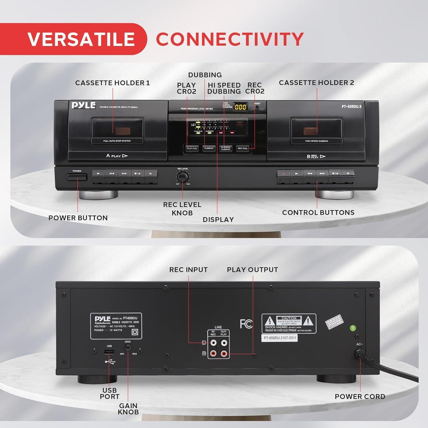 Doble Cassette Deck Pyle PT659DU con Conversor a MP3