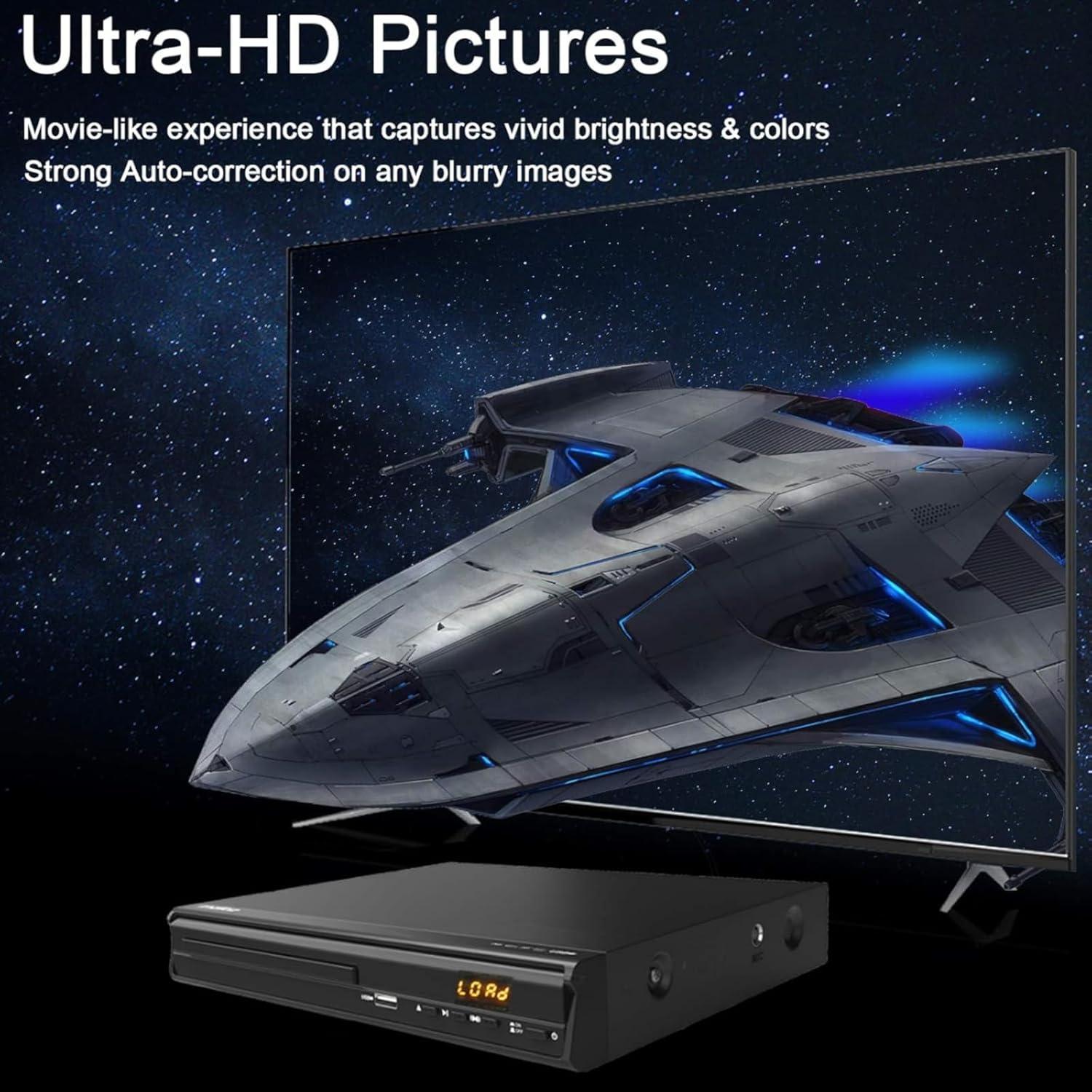 DVD Player, HDMI AV Output, All Region Free CD DVD Players for TV, DVD Players with NTSC/PAL System, Supports Mic's & USB Input, Package Includes HDMI/RCA Cables and Remote Control