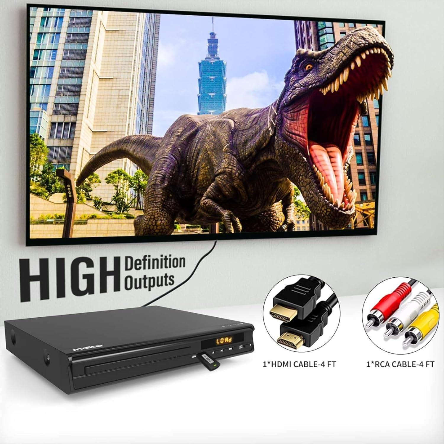 DVD Player, HDMI AV Output, All Region Free CD DVD Players for TV, DVD Players with NTSC/PAL System, Supports Mic's & USB Input, Package Includes HDMI/RCA Cables and Remote Control