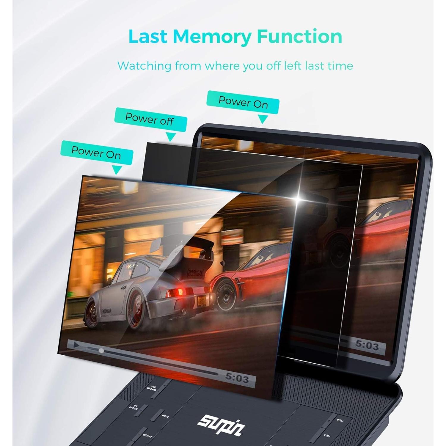 Reproductor de DVD Portátil SUNPIN 15.6" HD Batería 6h