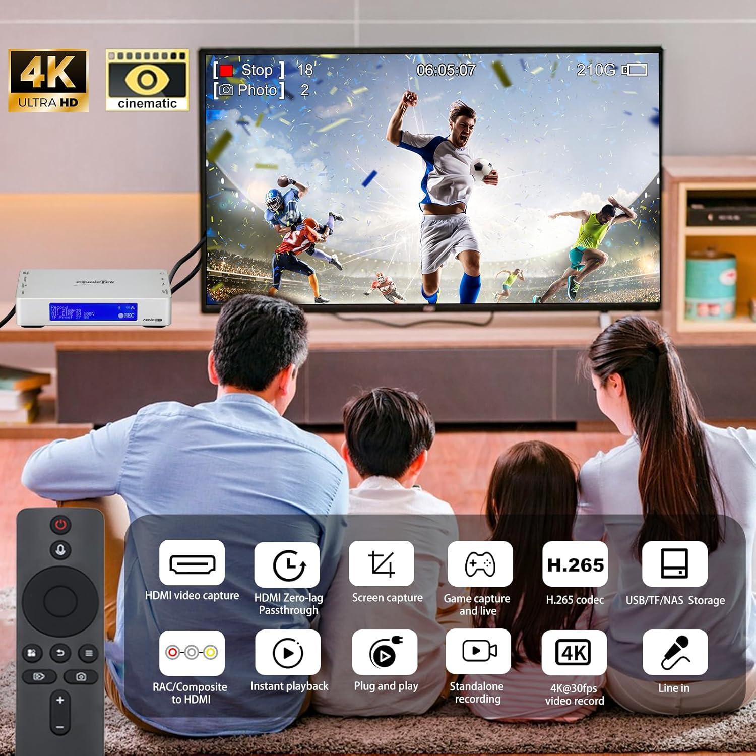 4K HDMI Video Recorder with Analog to Digital Converter, RCA/CVBS for VHS, VCR, DVR, DVD, Hi8, Mini DV, Camcorder, Cassette, Gaming Consoles, Easy to use, No PC Needed, AV to HDMI Adapter