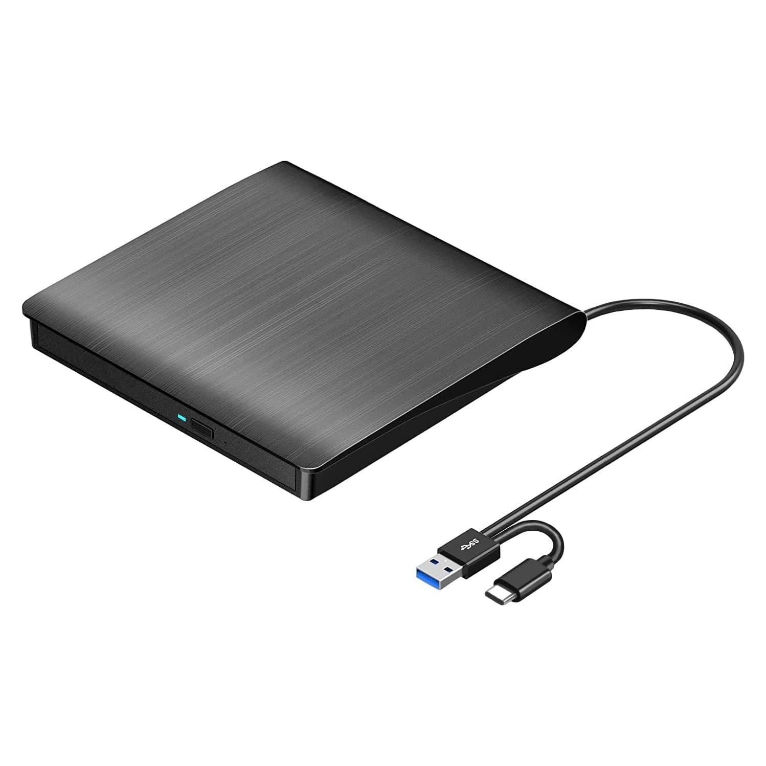 ROOFULL External CD/DVD-RW Drive for Laptop, True USB 3.0 & USB-C Portable DVD/CD-ROM Player CD DVD Reader Writer Burner Optical Disc Drive for Windows 11/10 PC Mac MacBook Linux Computer, ECD829-Y
