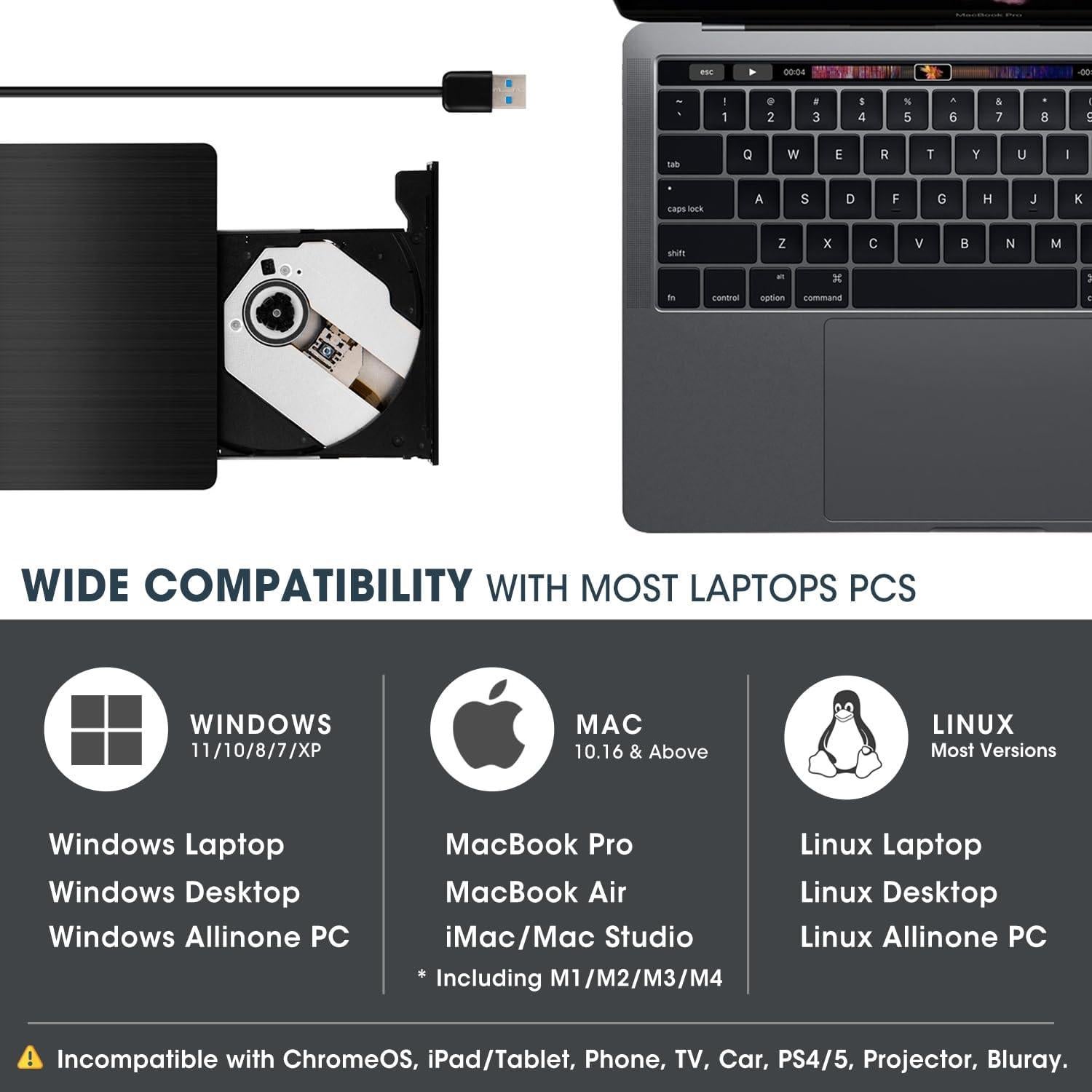 Unidad Externa de CD/DVD ROOFULL ECD819-SU3 USB 3.0 Portátil