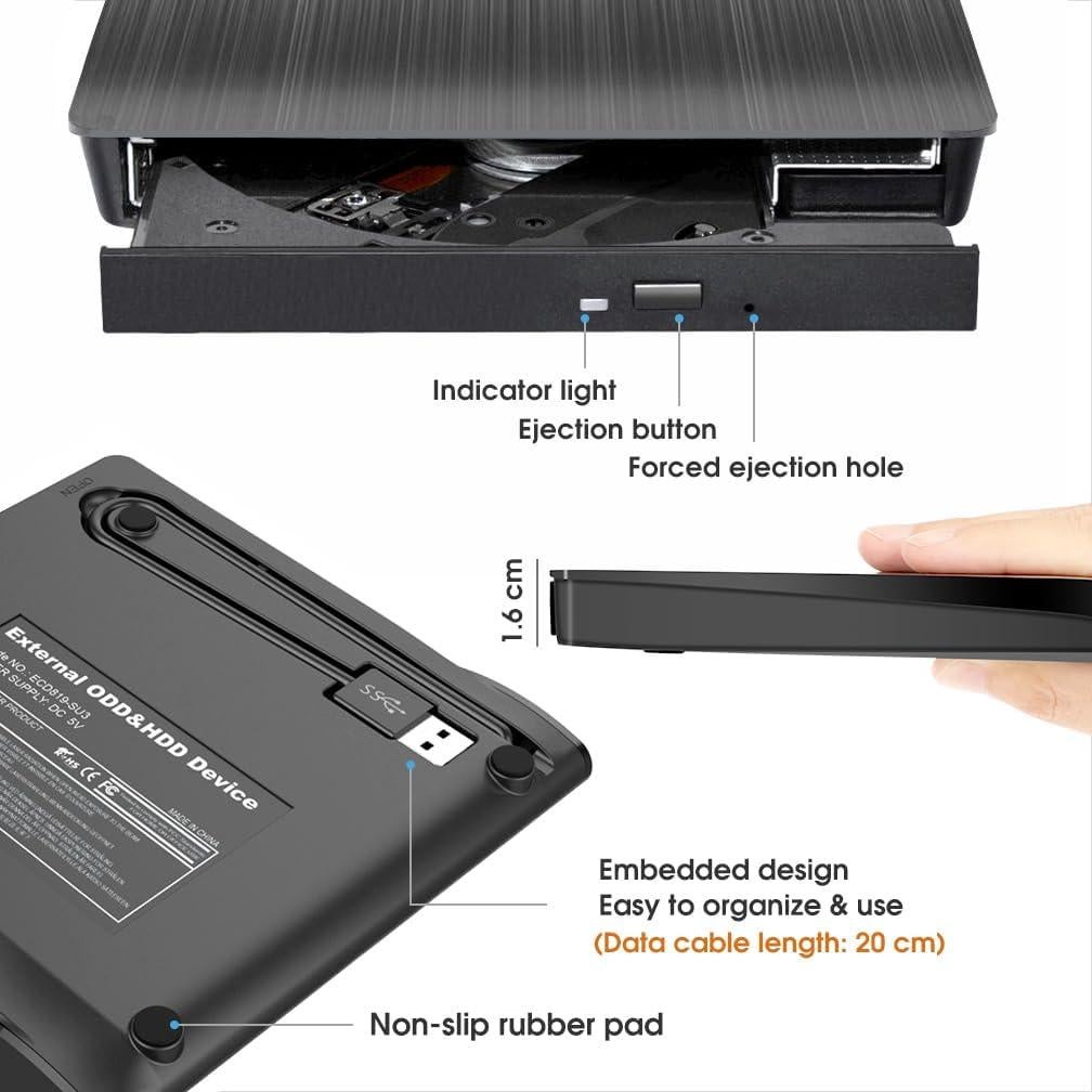 Unidad Externa de CD/DVD ROOFULL ECD819-SU3 USB 3.0 Portátil