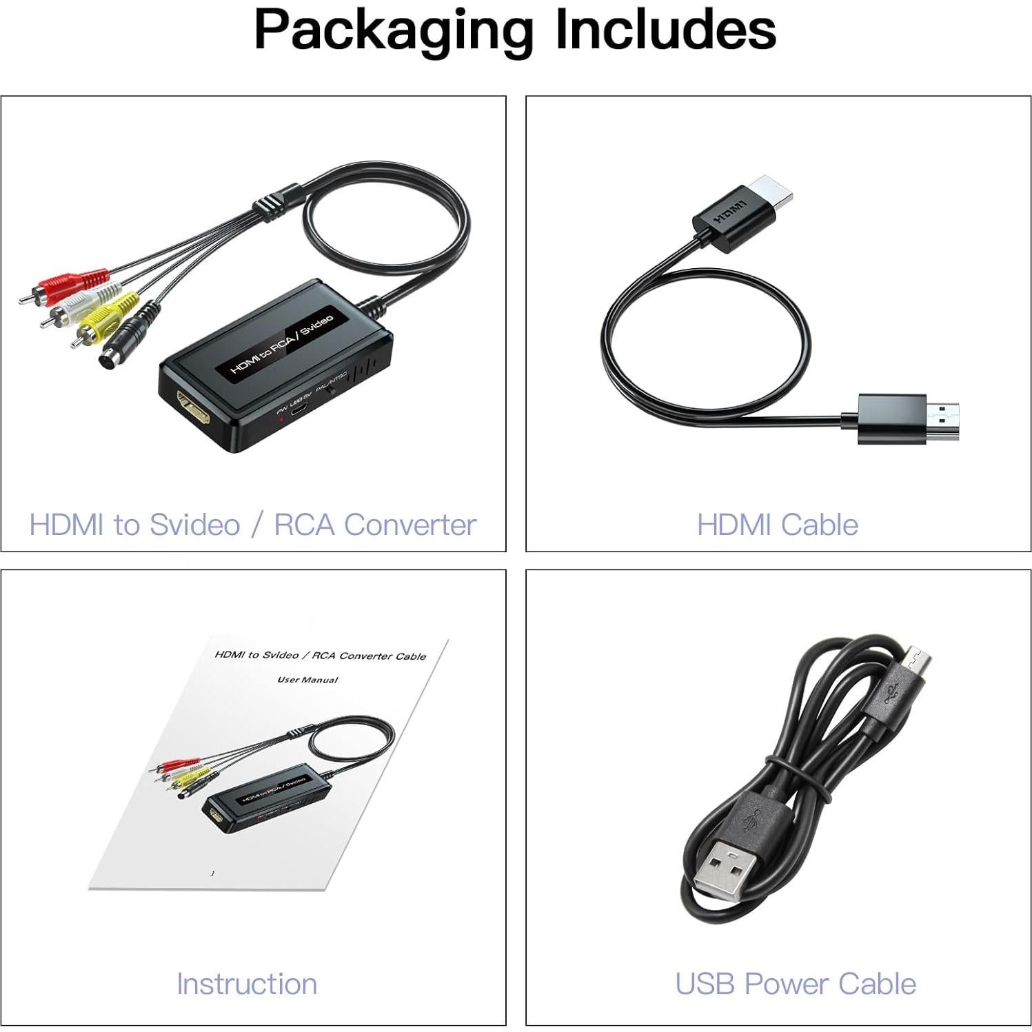 Convertidor HDMI a S-Video RCA 2 en 1 PARUIEN 1080P