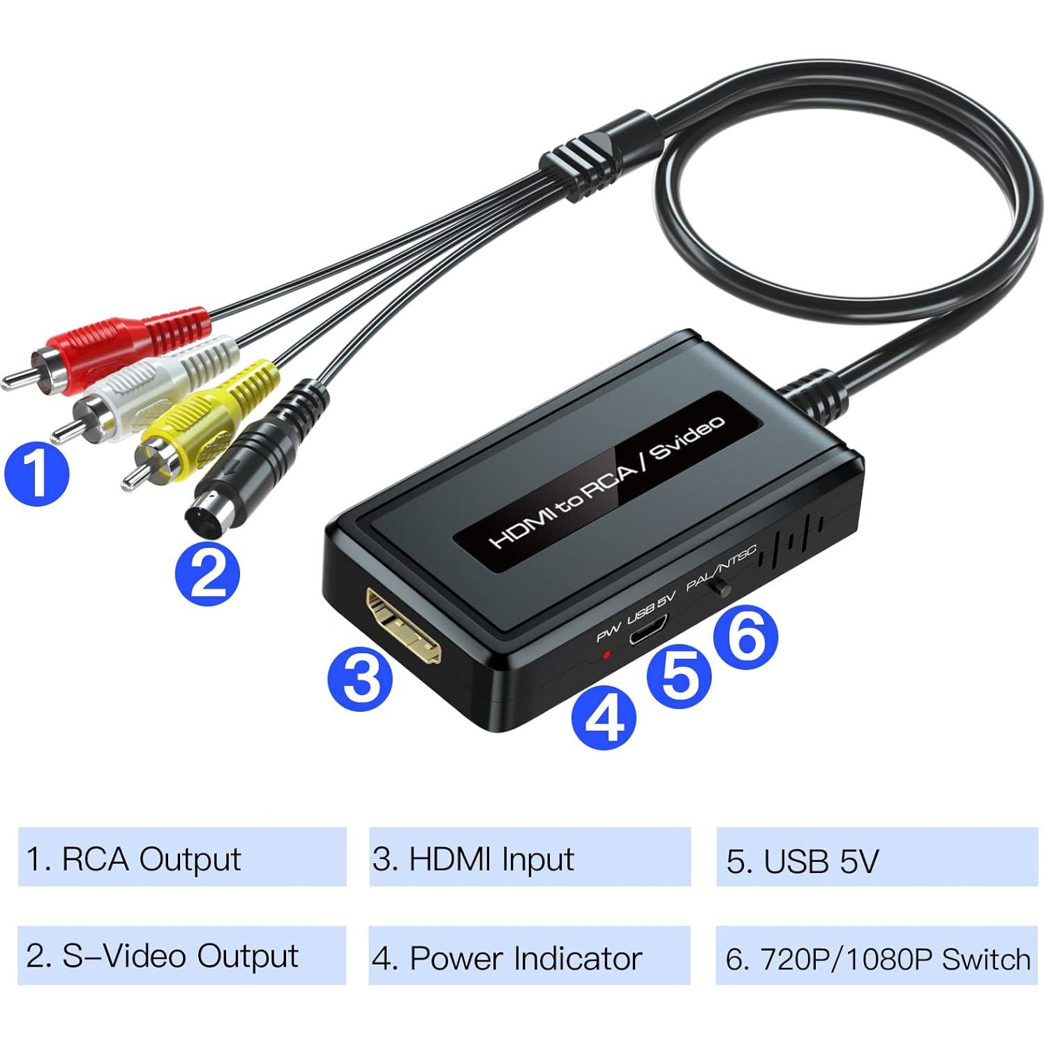 Convertidor HDMI a S-Video RCA 2 en 1 PARUIEN 1080P