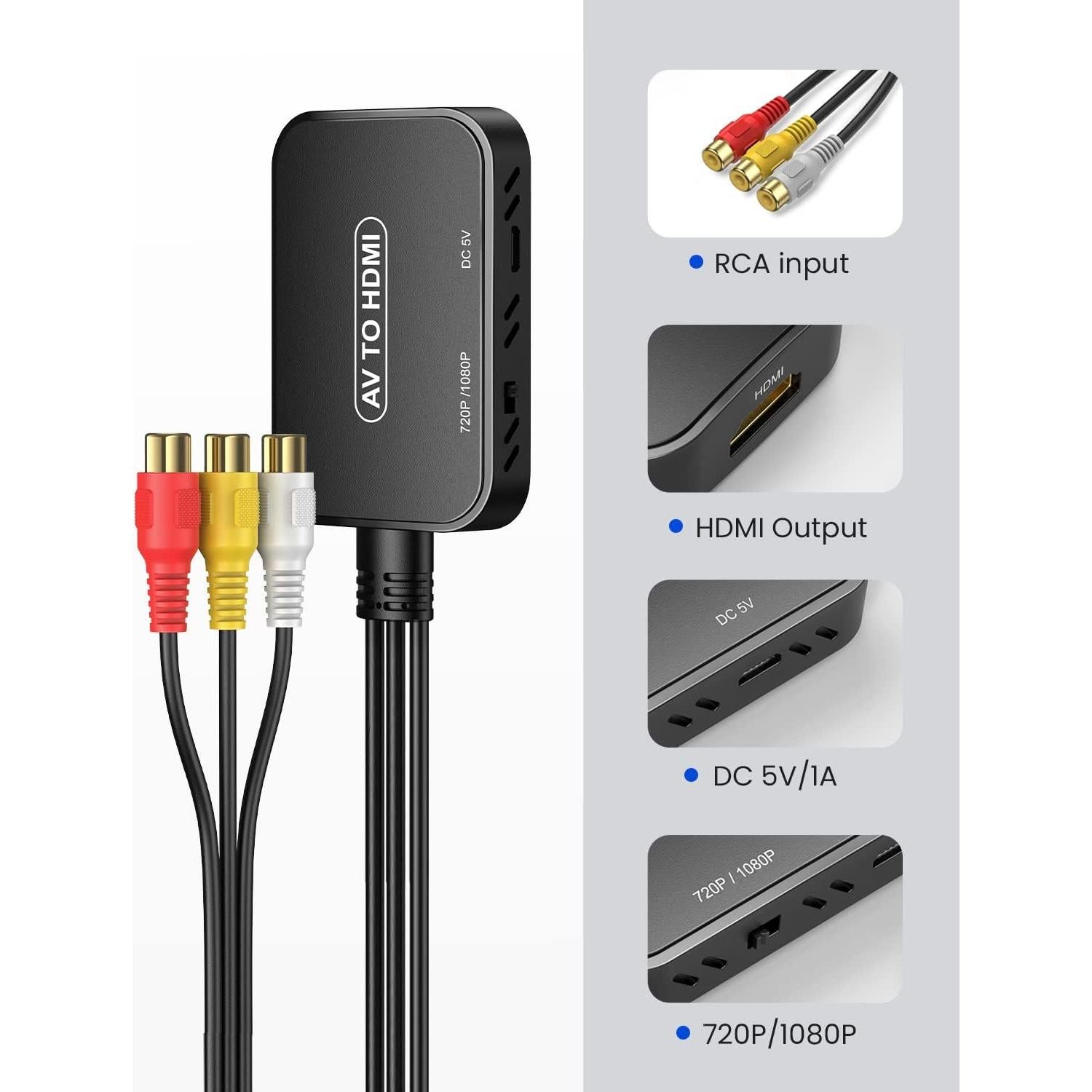 Convertidor RCA a HDMI Viagkiki 1080p con cables incluidos
