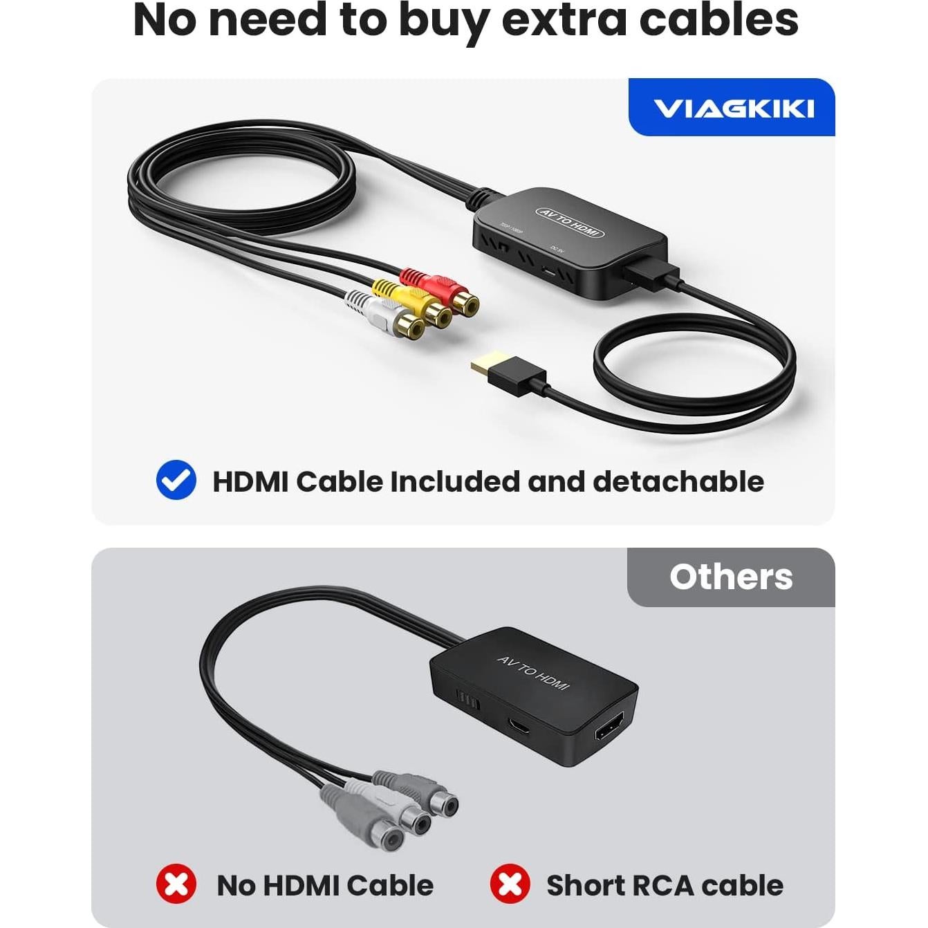 Convertidor RCA a HDMI Viagkiki 1080p con cables incluidos