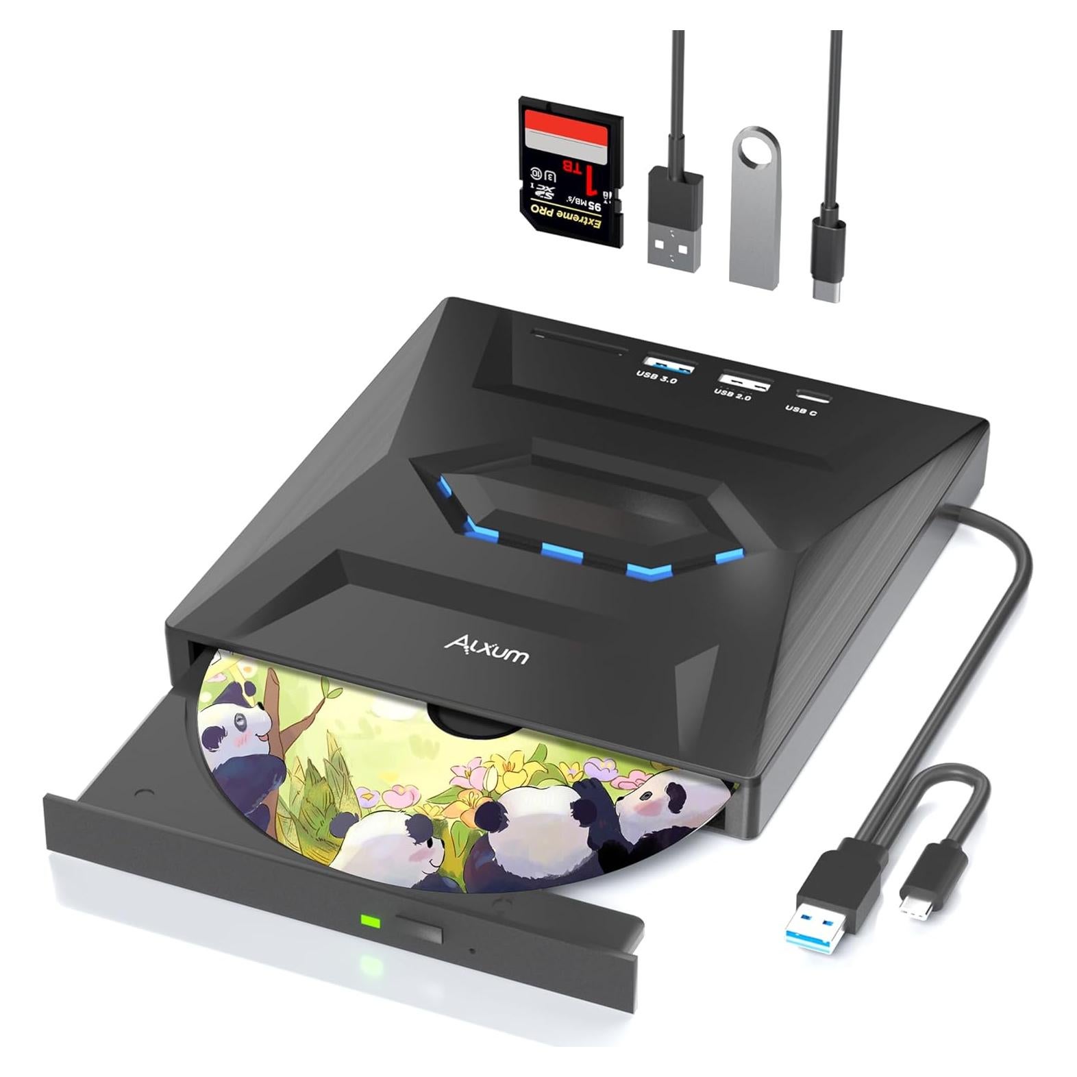 Unidad Externa de CD/DVD Alxum USB 3.0 Portátil 8X Negra