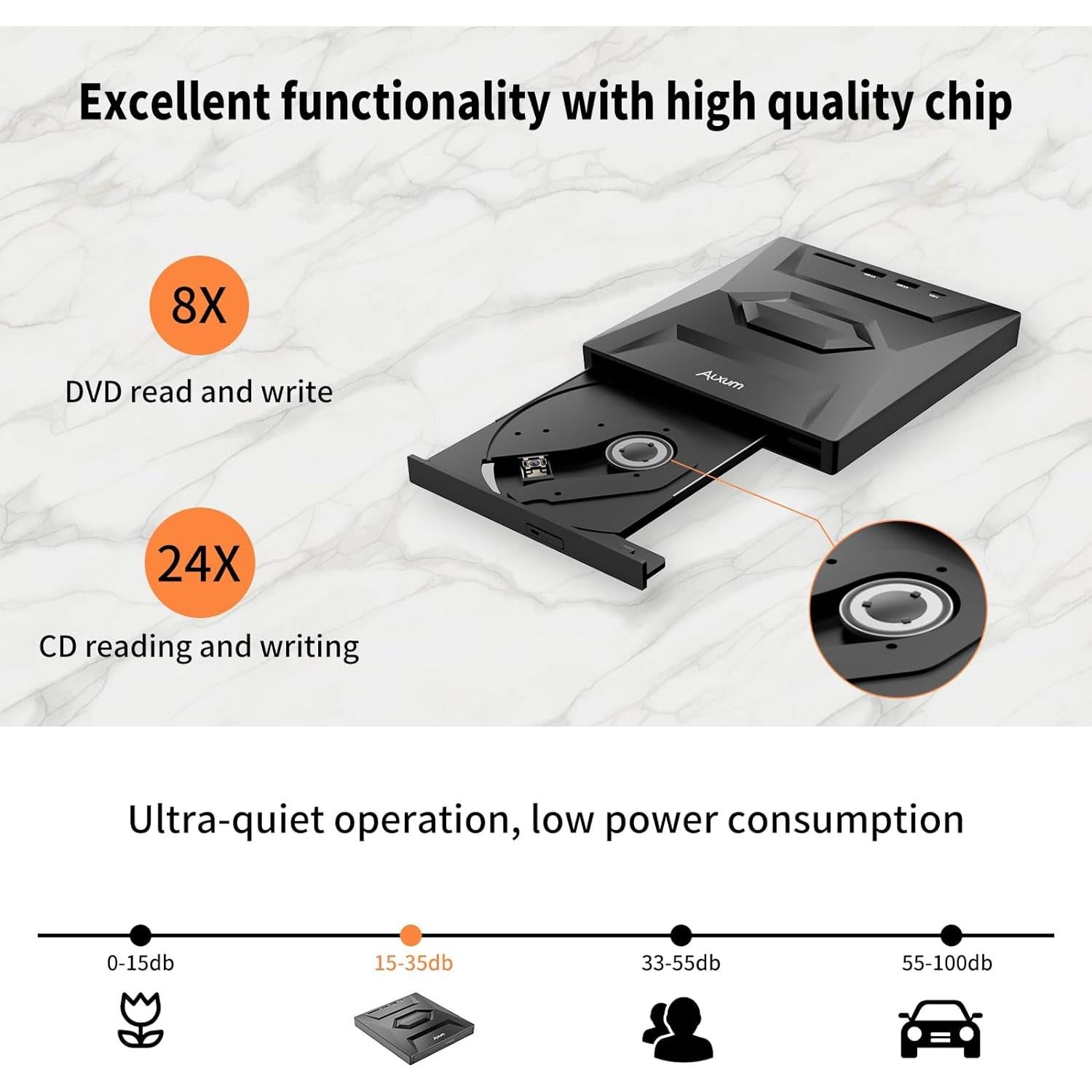 Unidad Externa de CD/DVD Alxum USB 3.0 Portátil 8X Negra