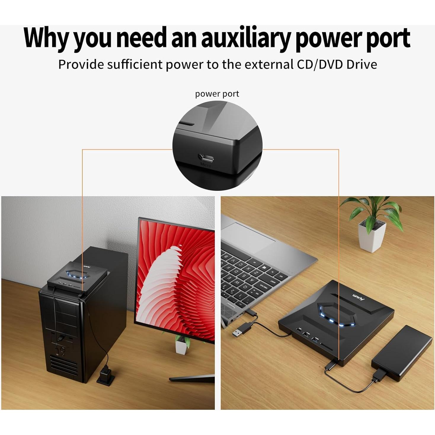 Unidad Externa de CD/DVD Alxum USB 3.0 Portátil 8X Negra