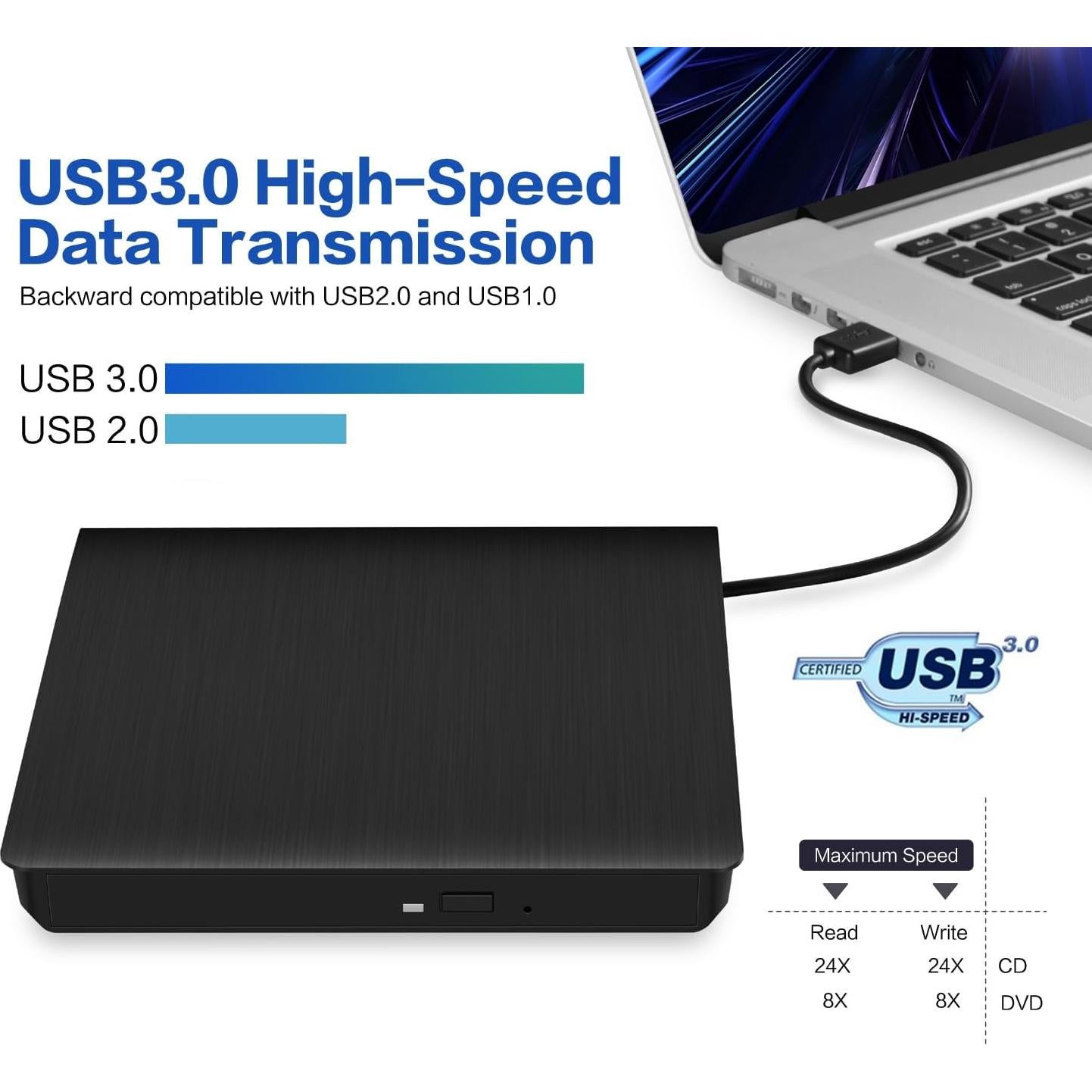 Unidad Externa de CD/DVD Hcsunfly Ultra Delgado USB 3.0