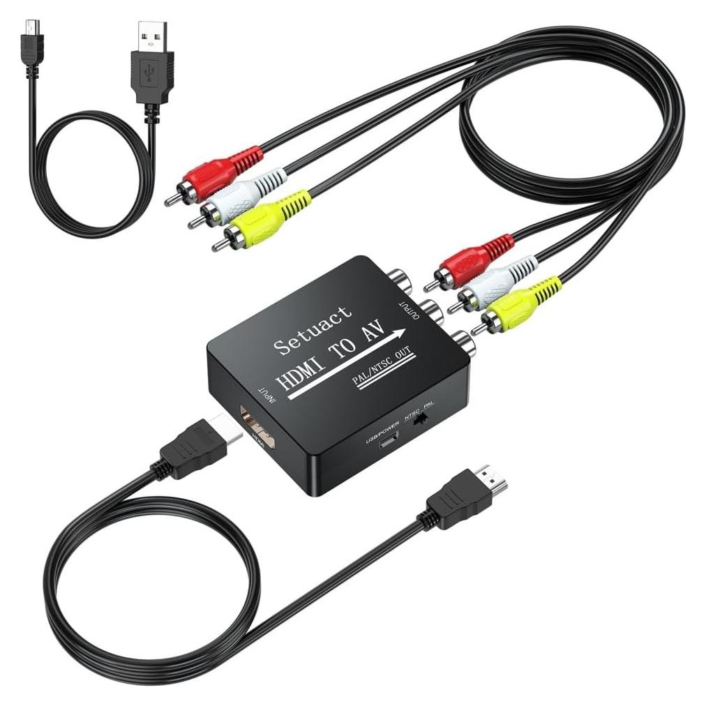 Convertidor HDMI a AV Setuact con Cables RCA y HDMI Macho