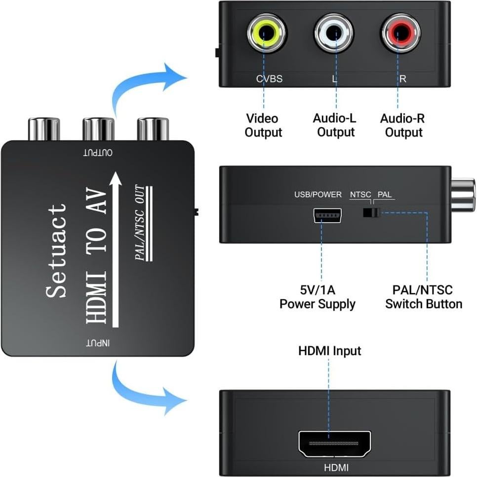 Convertidor HDMI a AV Setuact con Cables RCA y HDMI Macho