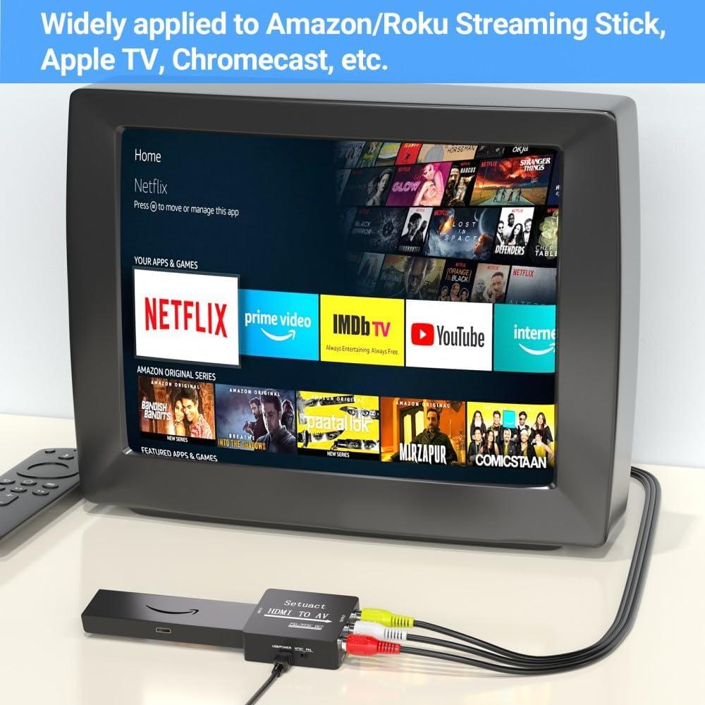 Convertidor HDMI a AV Setuact con Cables RCA y HDMI Macho