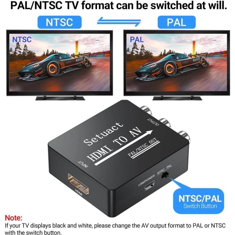 Convertidor HDMI a AV Setuact con Cables RCA y HDMI Macho