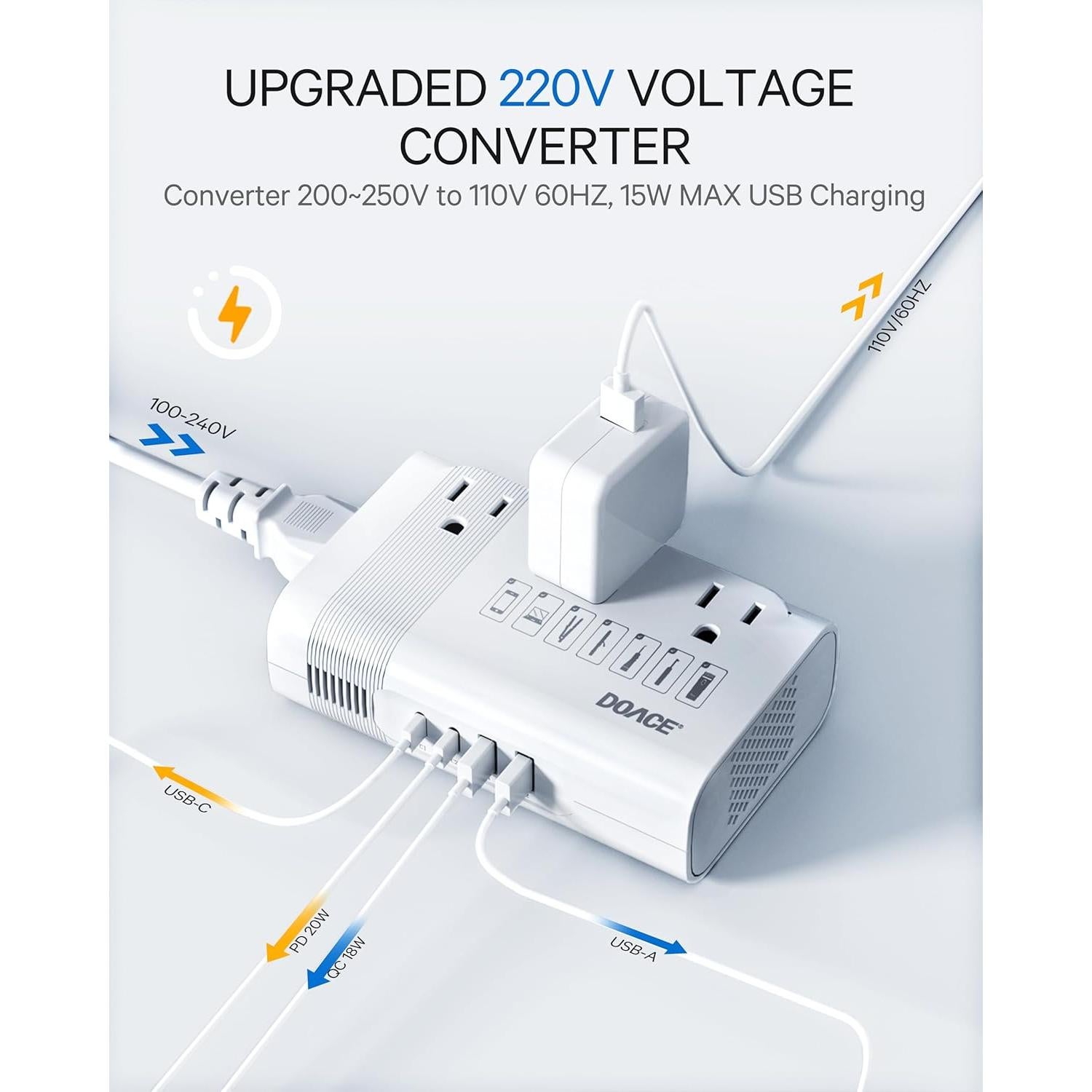 Convertidor de Voltaje DOACE 220V a 110V 350W para Viajes