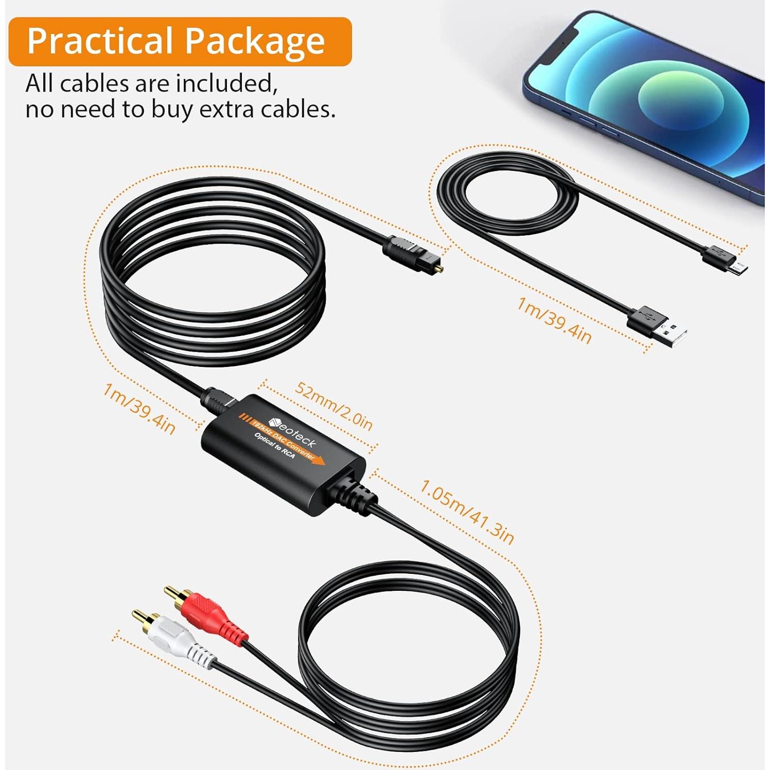 Convertidor DAC Neoteck 192kHz Óptico a RCA 2.1m Audio