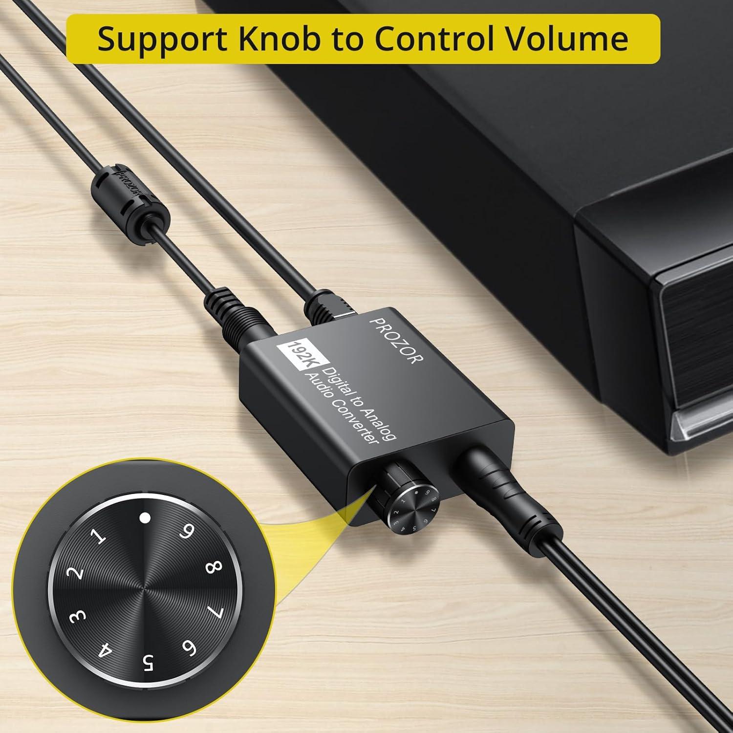 Convertidor de Audio Digital a Analógico PROZOR DAC 192kHz RCA 3.5mm