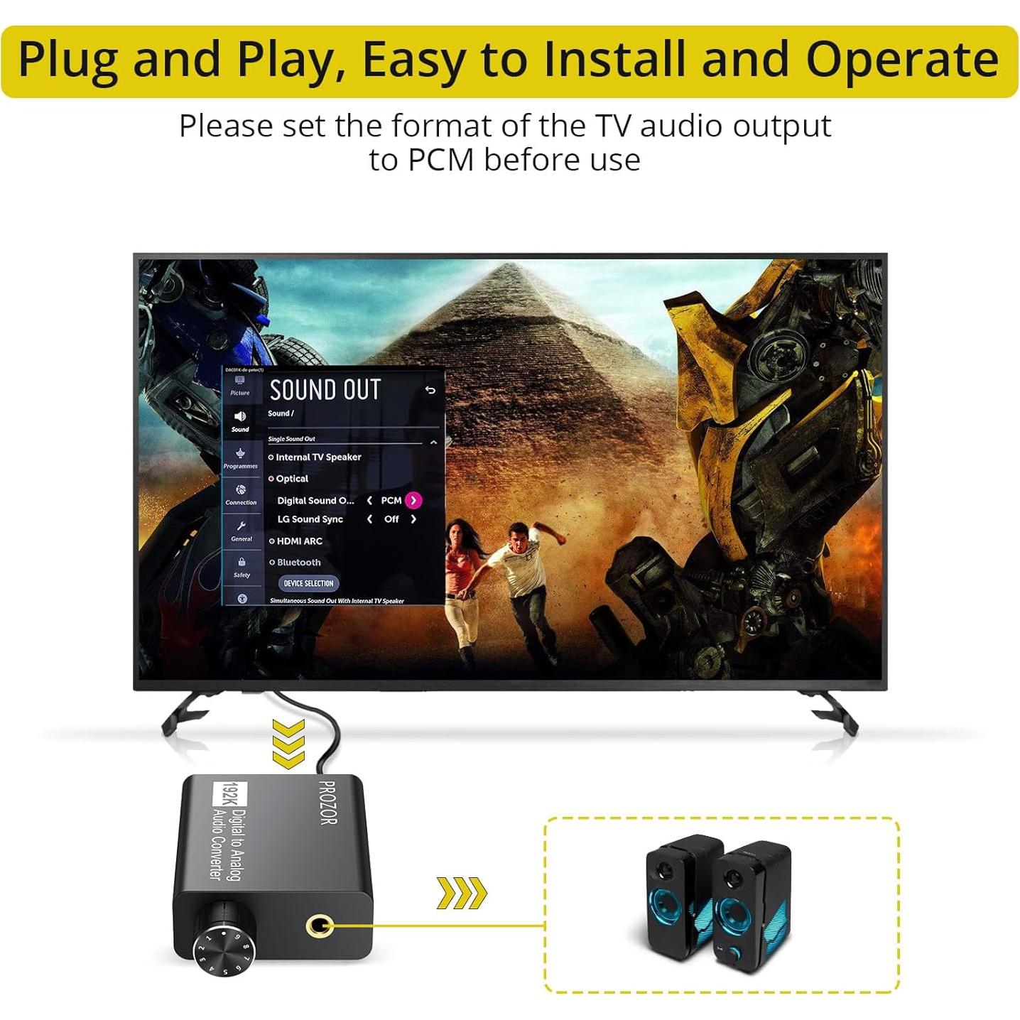 Convertidor de Audio Digital a Analógico PROZOR DAC 192kHz RCA 3.5mm