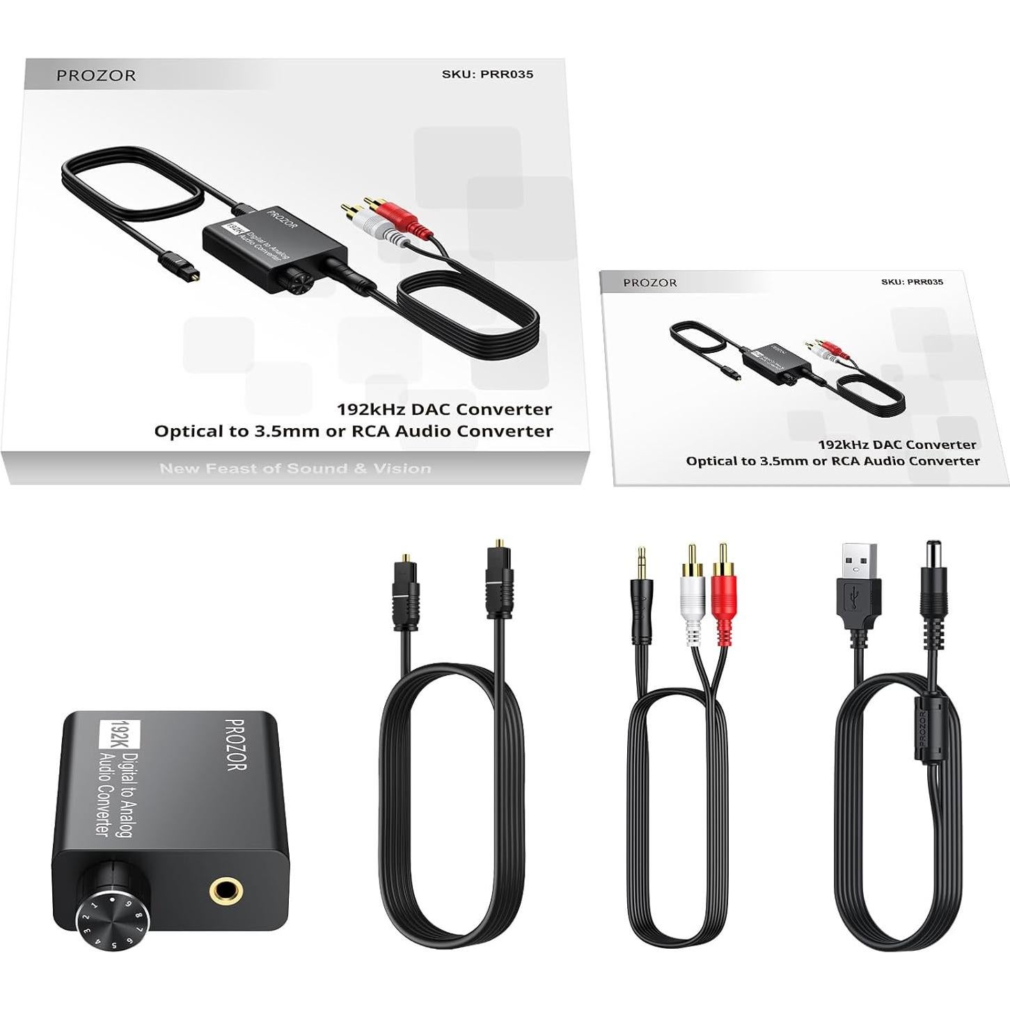 Convertidor de Audio Digital a Analógico PROZOR DAC 192kHz RCA 3.5mm