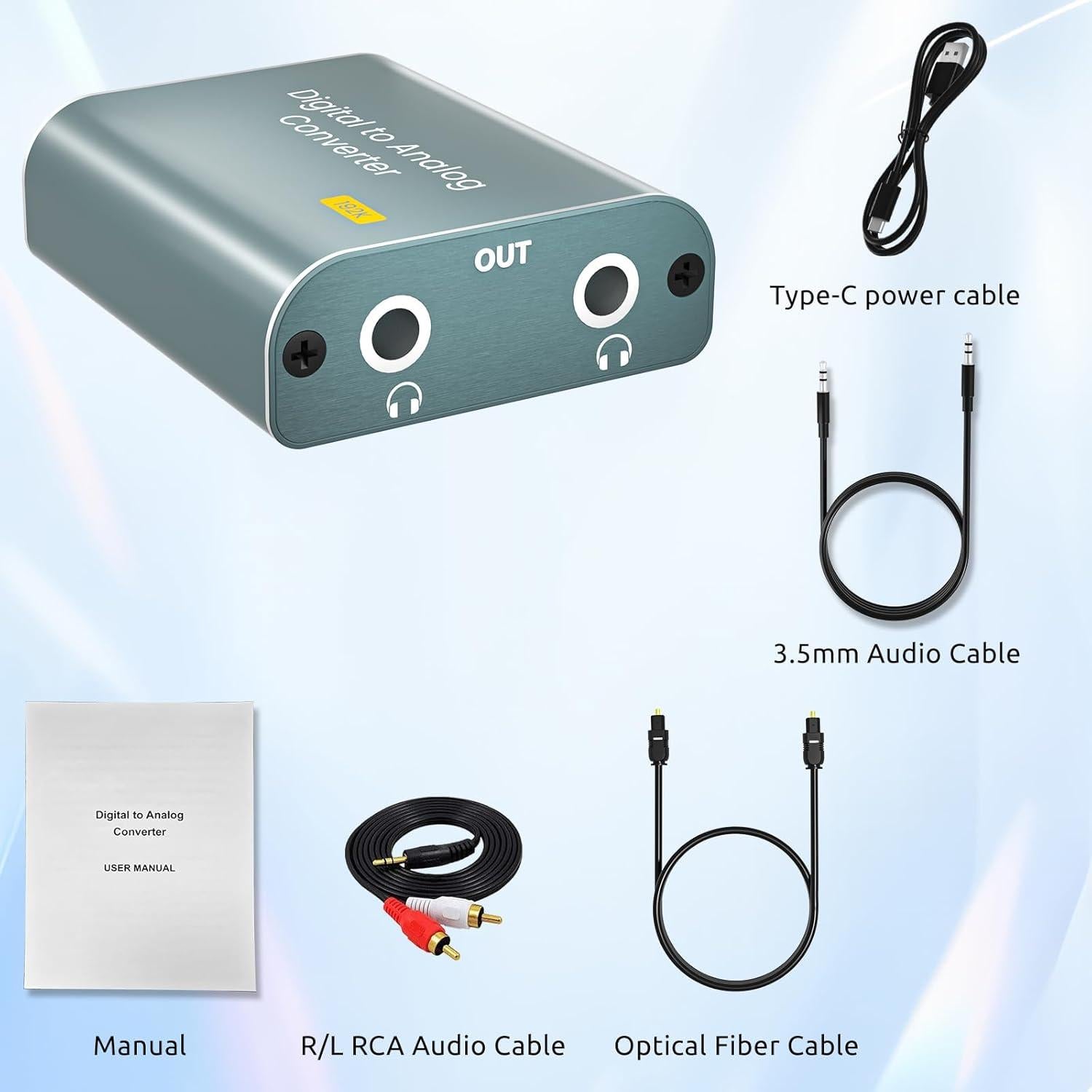 Convertidor de Audio DAC AMANKA 192kHz Óptico a RCA 2.1m