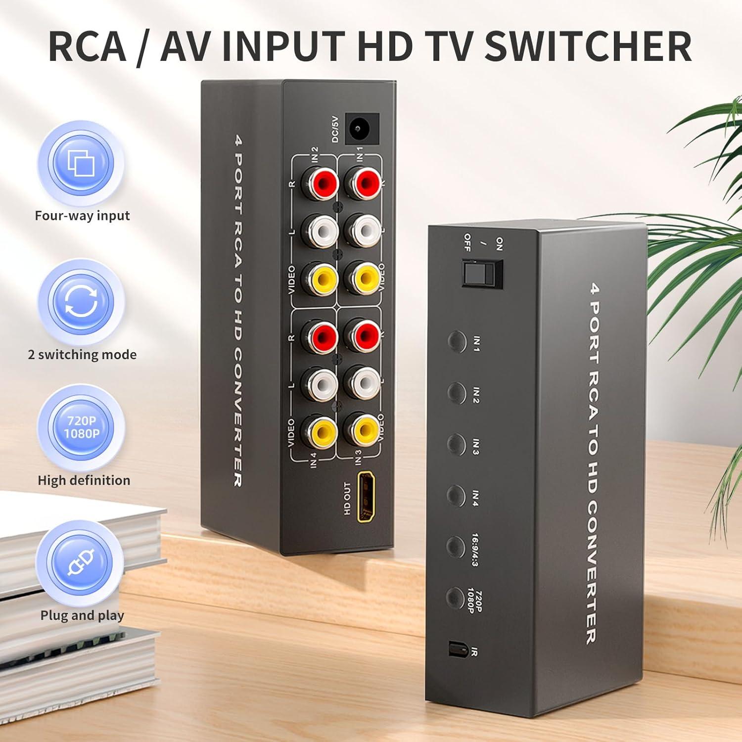 Convertidor AV a HDMI 4 Puertos LUKFOCAB 1080P con Control Remoto