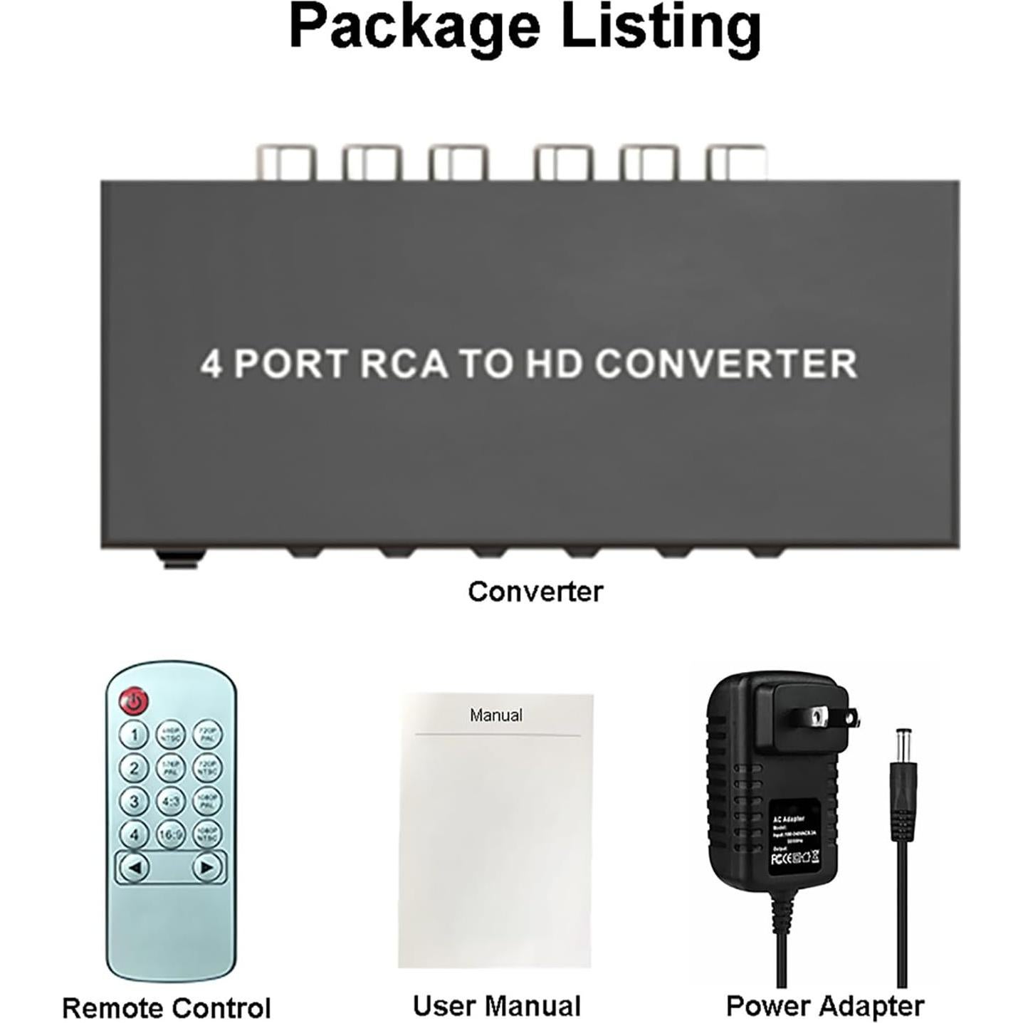 Convertidor AV a HDMI 4 Puertos LUKFOCAB 1080P con Control Remoto