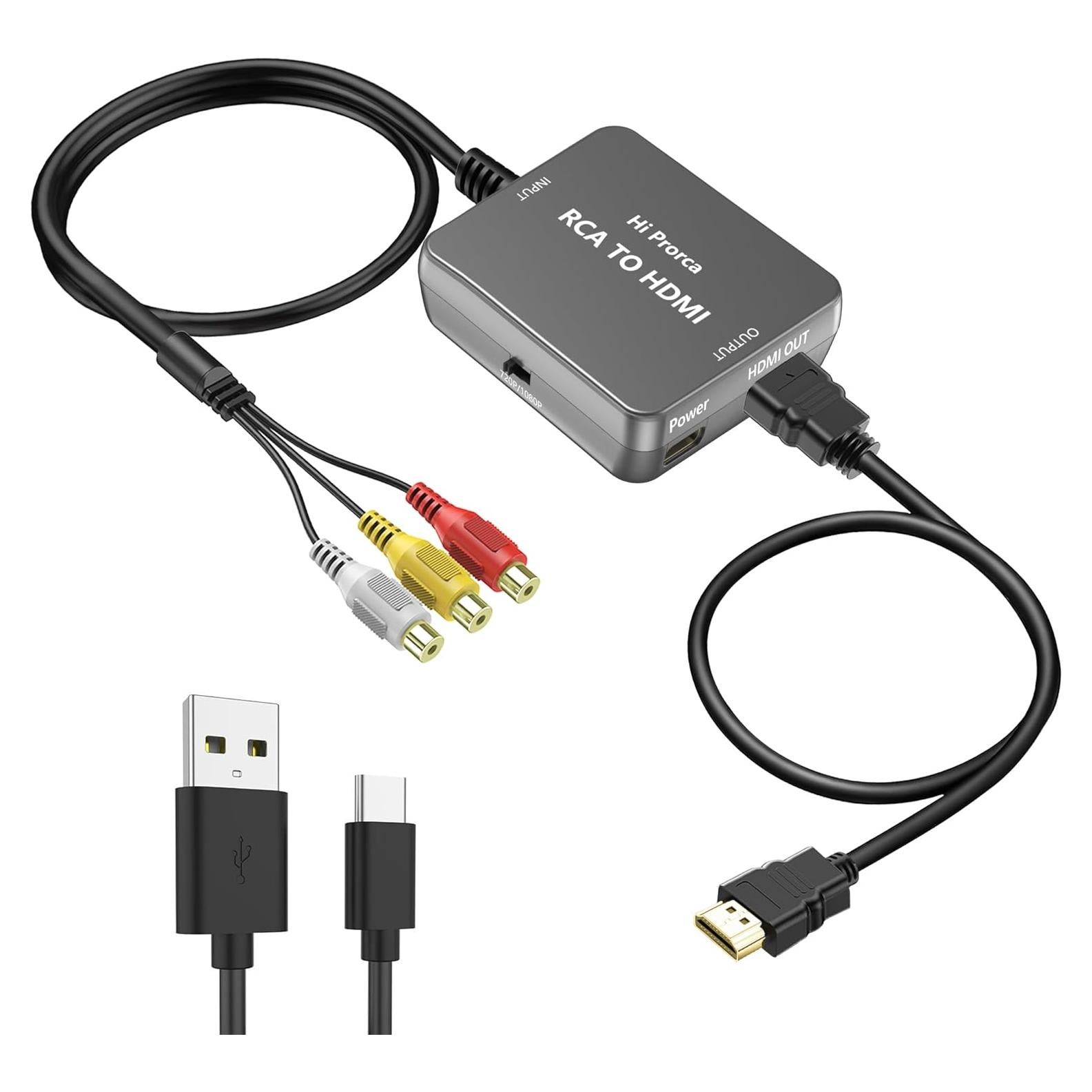 Convertidor RCA a HDMI Hiprorca con Cable HDMI 1080P