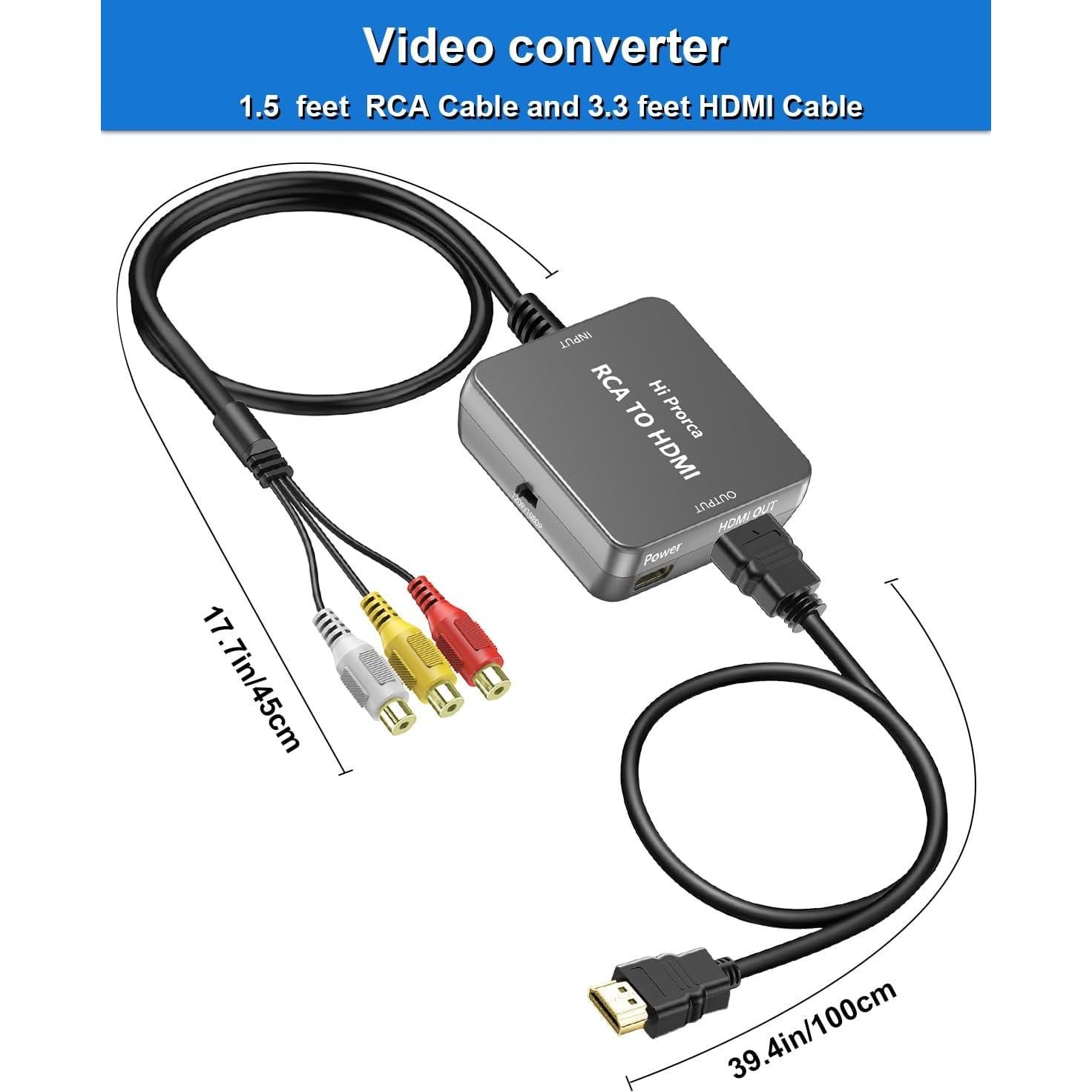 Convertidor RCA a HDMI Hiprorca con Cable HDMI 1080P