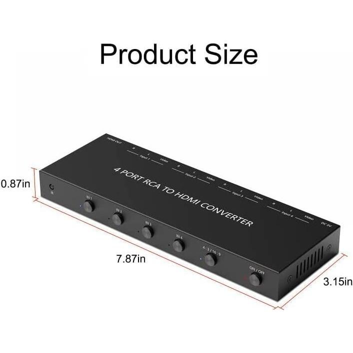 Convertidor RCA a HDMI 1080P Arector 4 Puertos Plug and Play