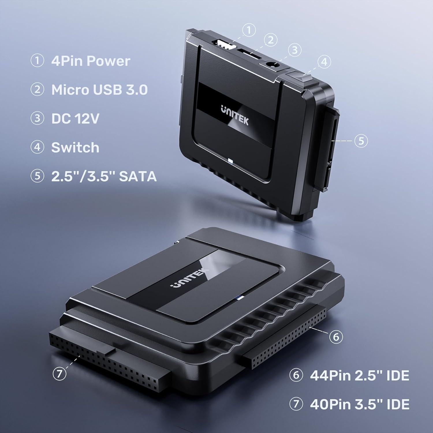 Adaptador Unitek USB C a SATA IDE 2.5/3.5" HDD/SSD