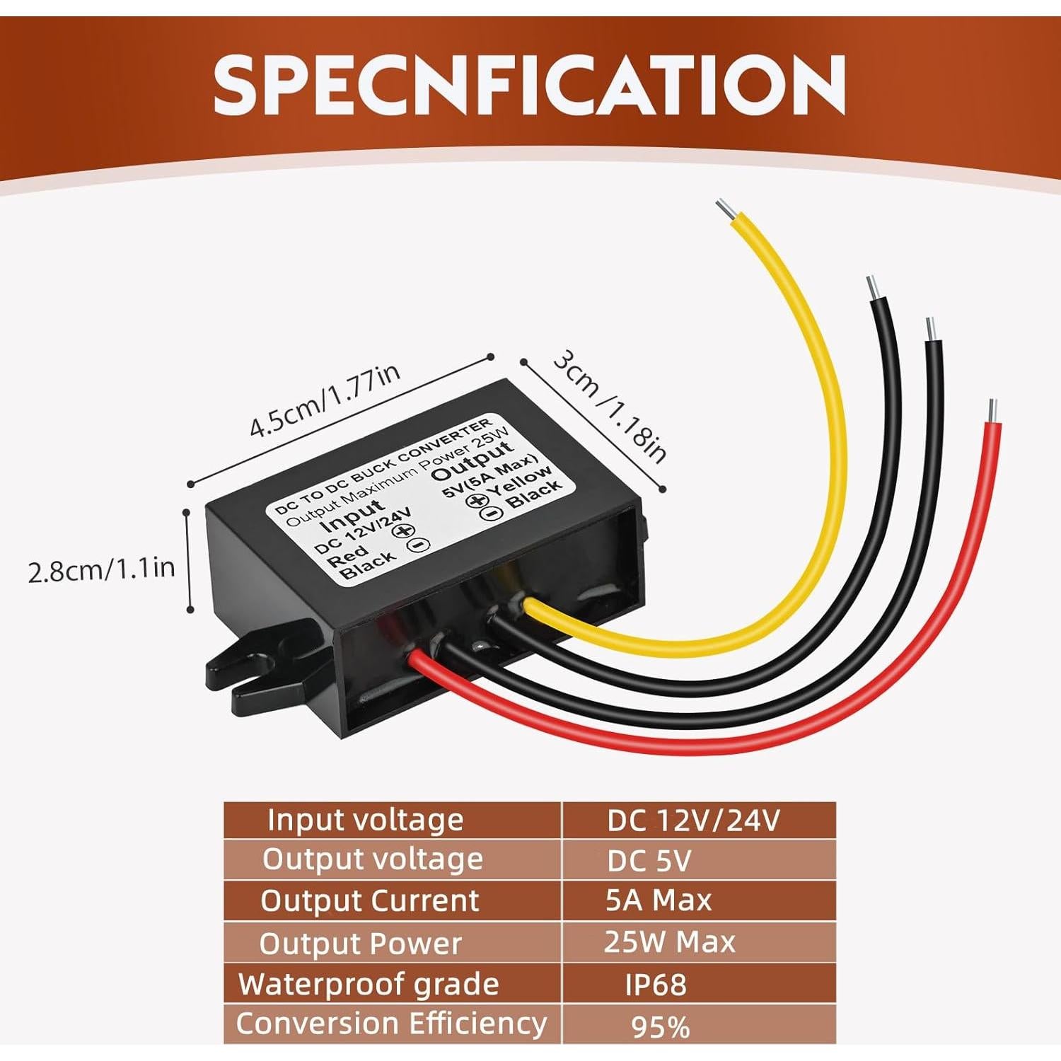 Módulo Convertidor de Voltaje Klnuoxj 12V/24V a 5V 5A 25W