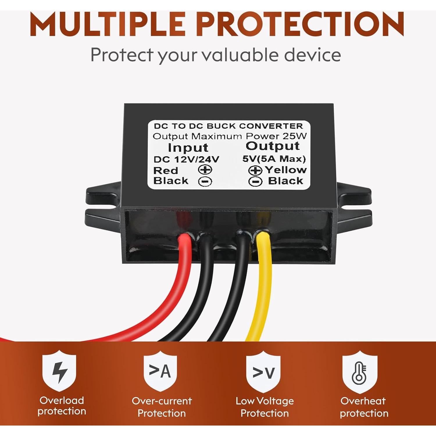 Módulo Convertidor de Voltaje Klnuoxj 12V/24V a 5V 5A 25W