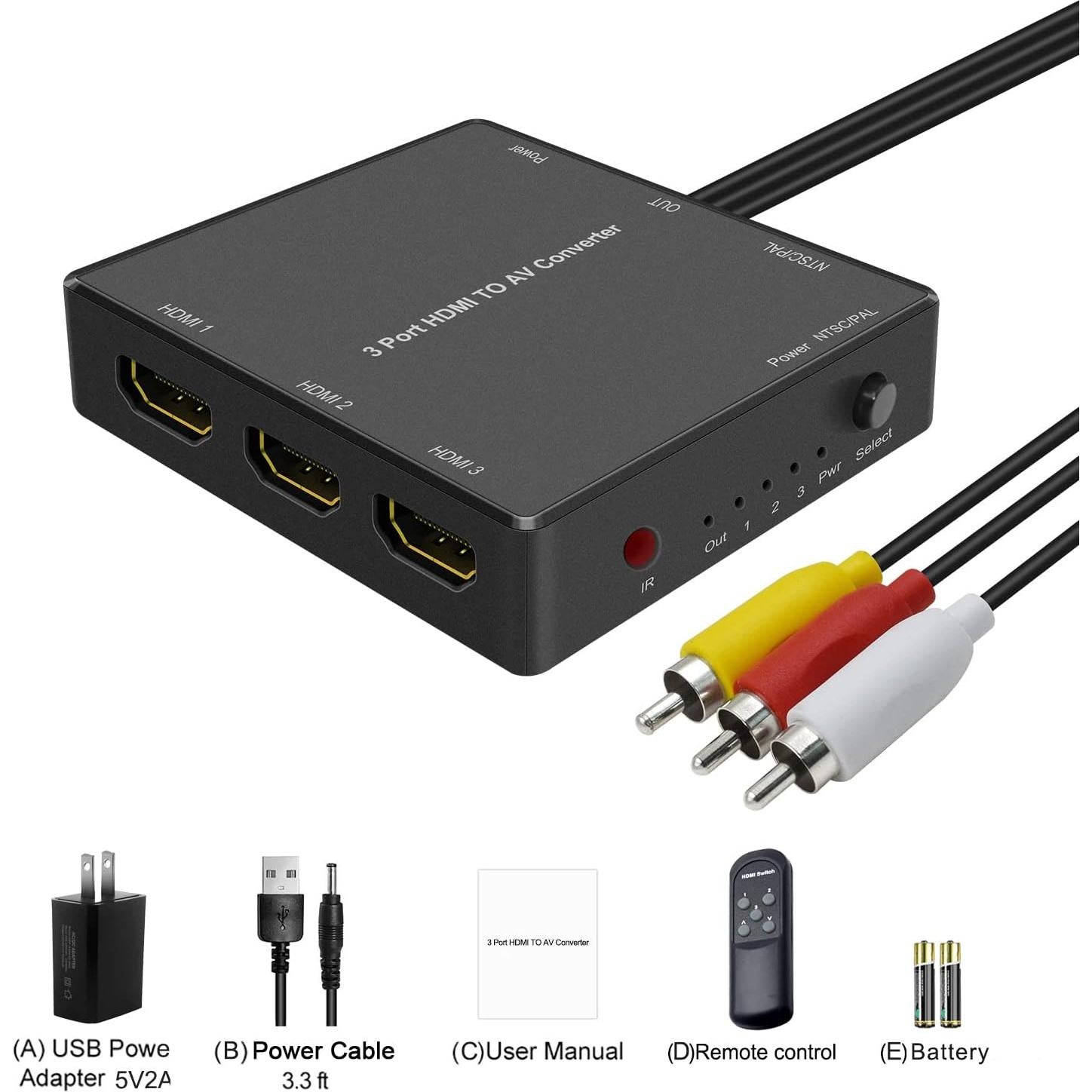 Convertidor HDMI a RCA Dingsun 3 Puertos AV 1080p