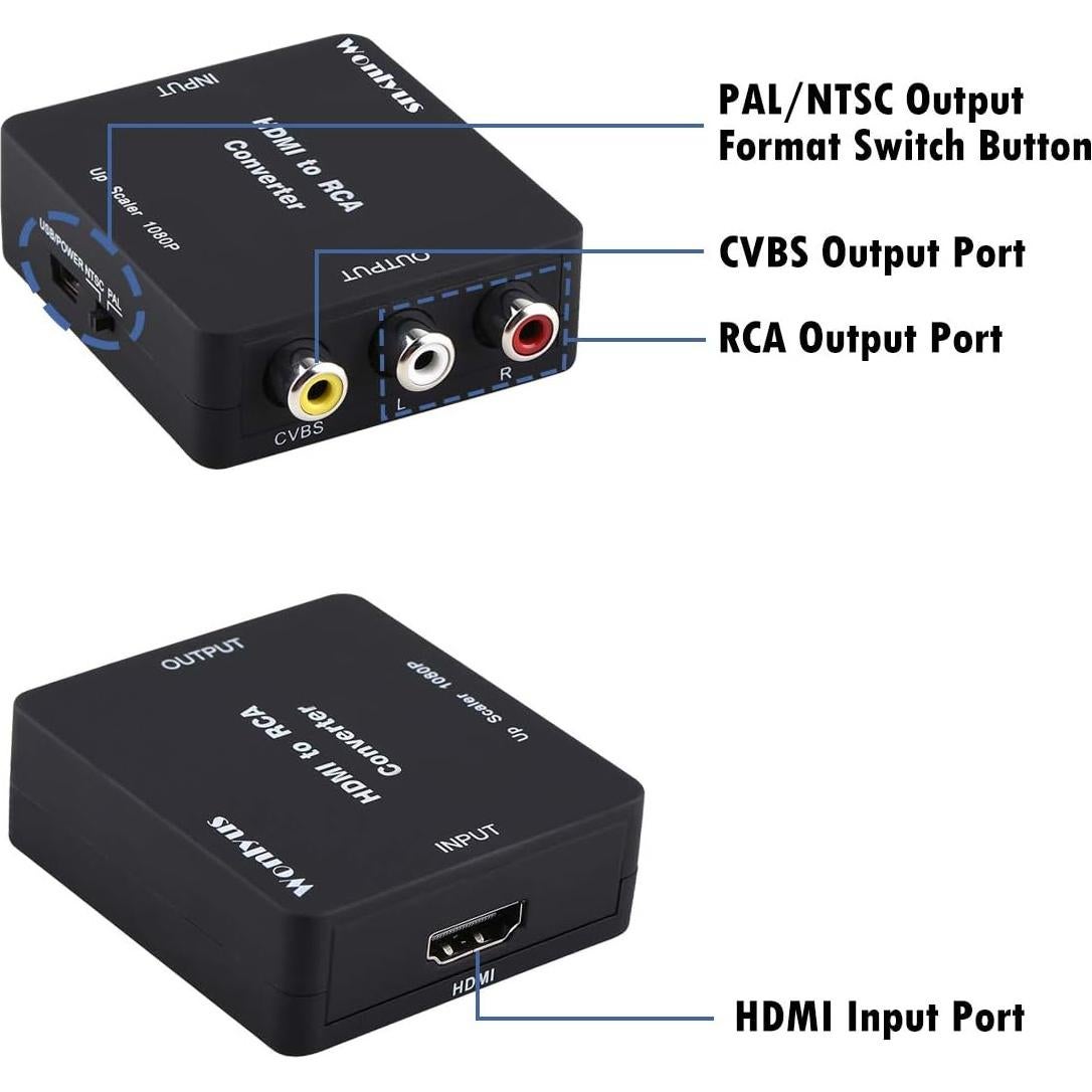 Convertidor HDMI a RCA Wonlyus 1080P Soporta PAL/NTSC