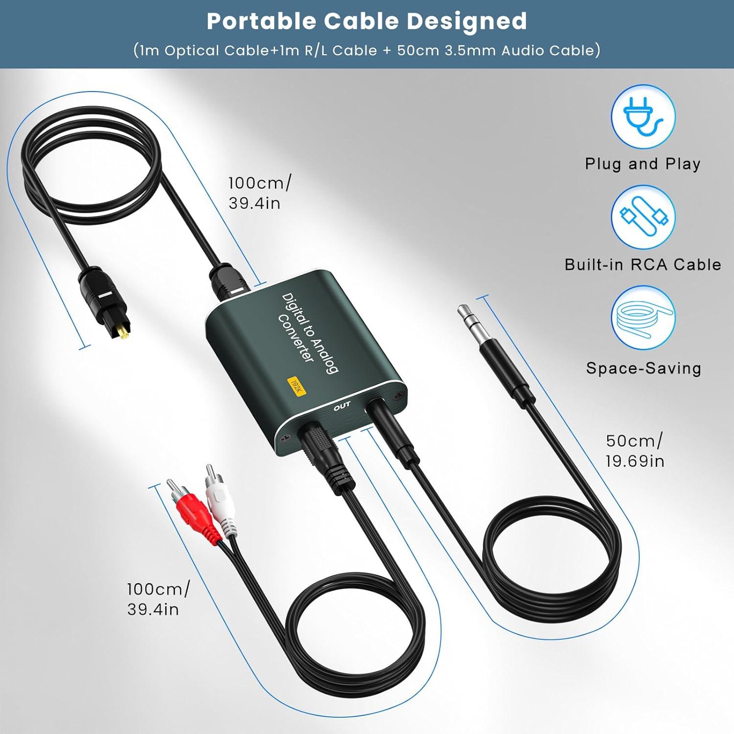 Convertidor DAC Hdiwousp Óptico a Doble Jack 3.5mm 192kHz