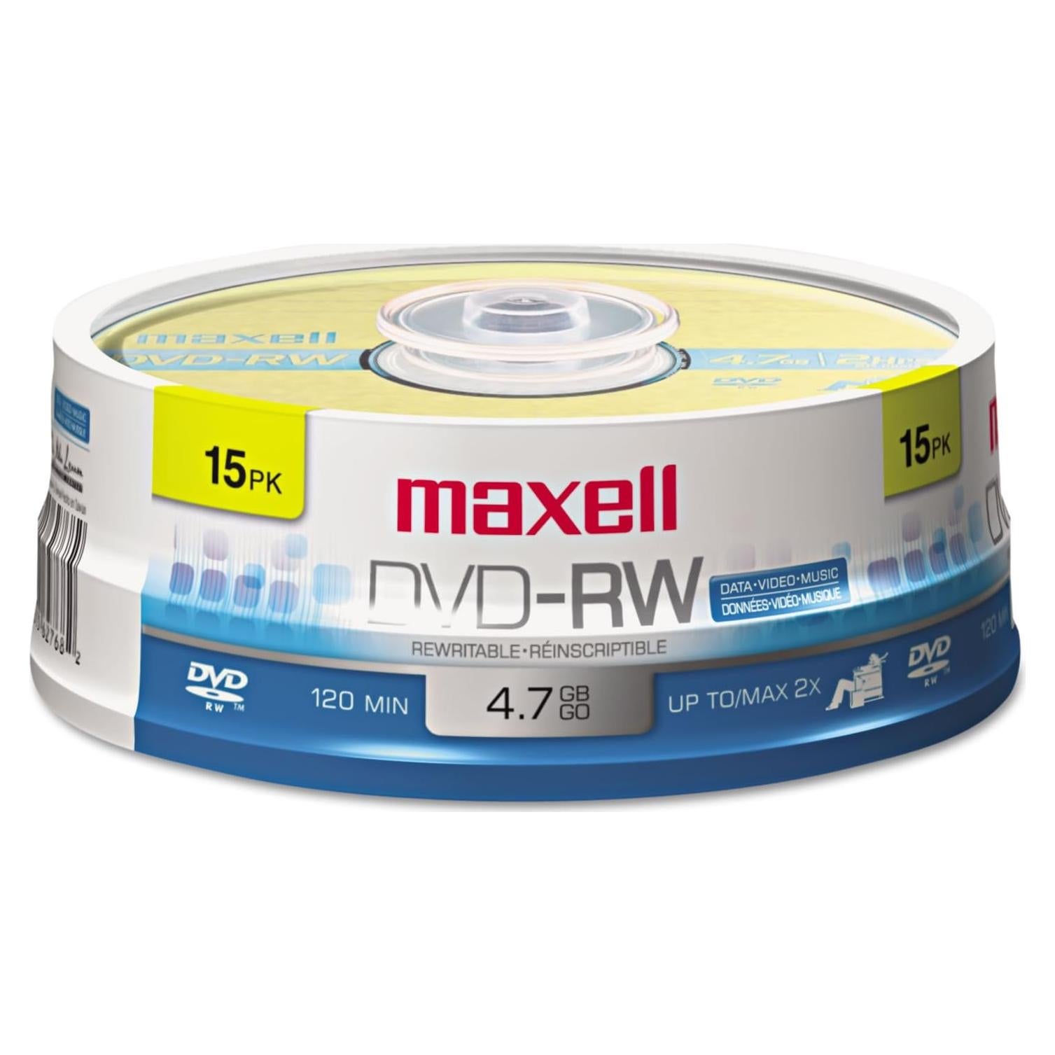 Disco Regrabable Maxell DVD-RW 4.7GB 2x 15 Unidades