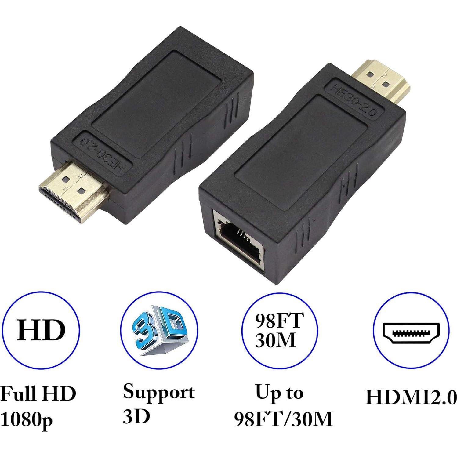 Extensor HDMI a RJ45 zdyCGTime 1080P 30m 2Pack Negro