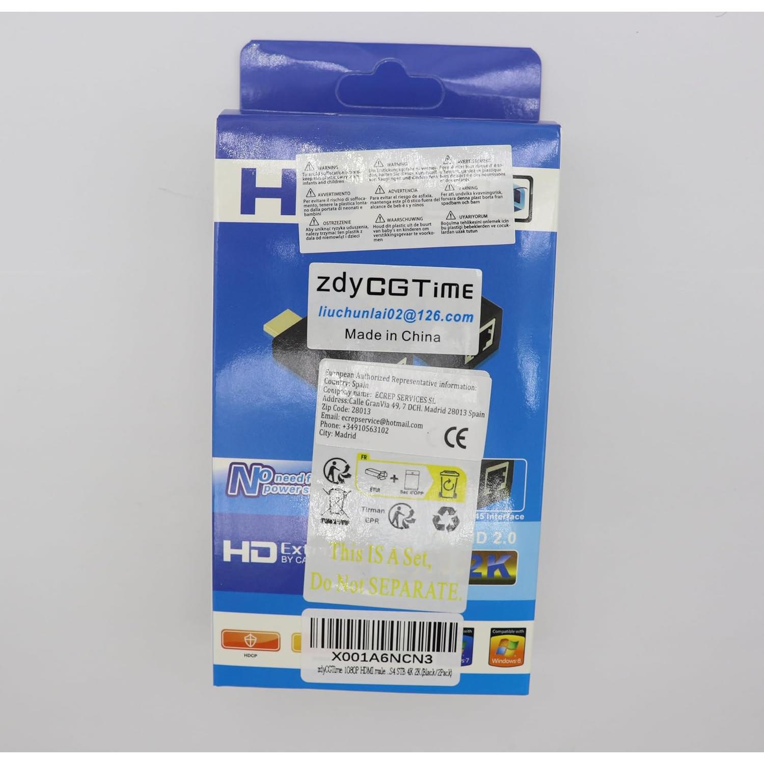 Extensor HDMI a RJ45 zdyCGTime 1080P 30m 2Pack Negro